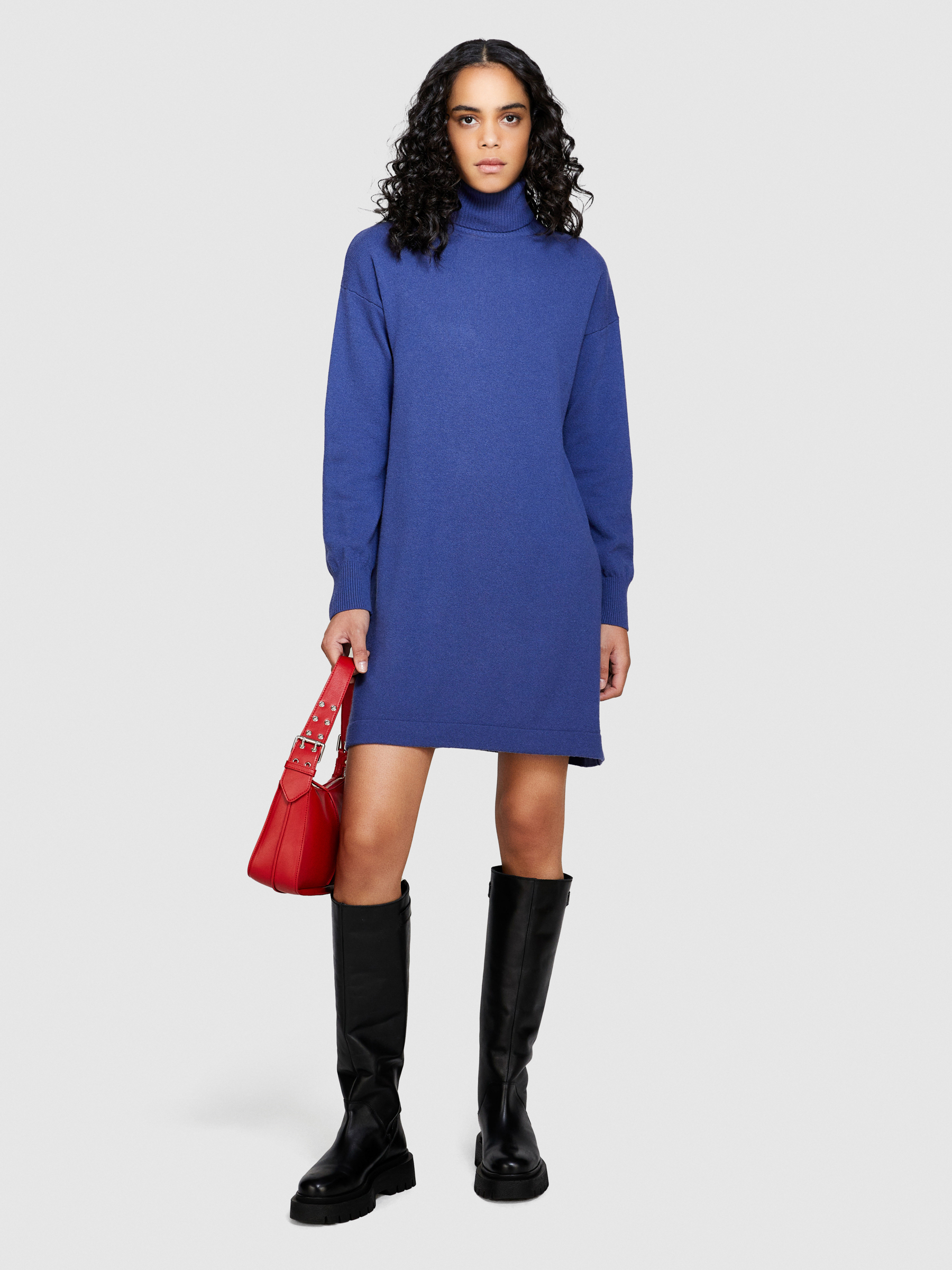 Sisley - Short Sweater Dress, Woman, Dark Blue, Size: L