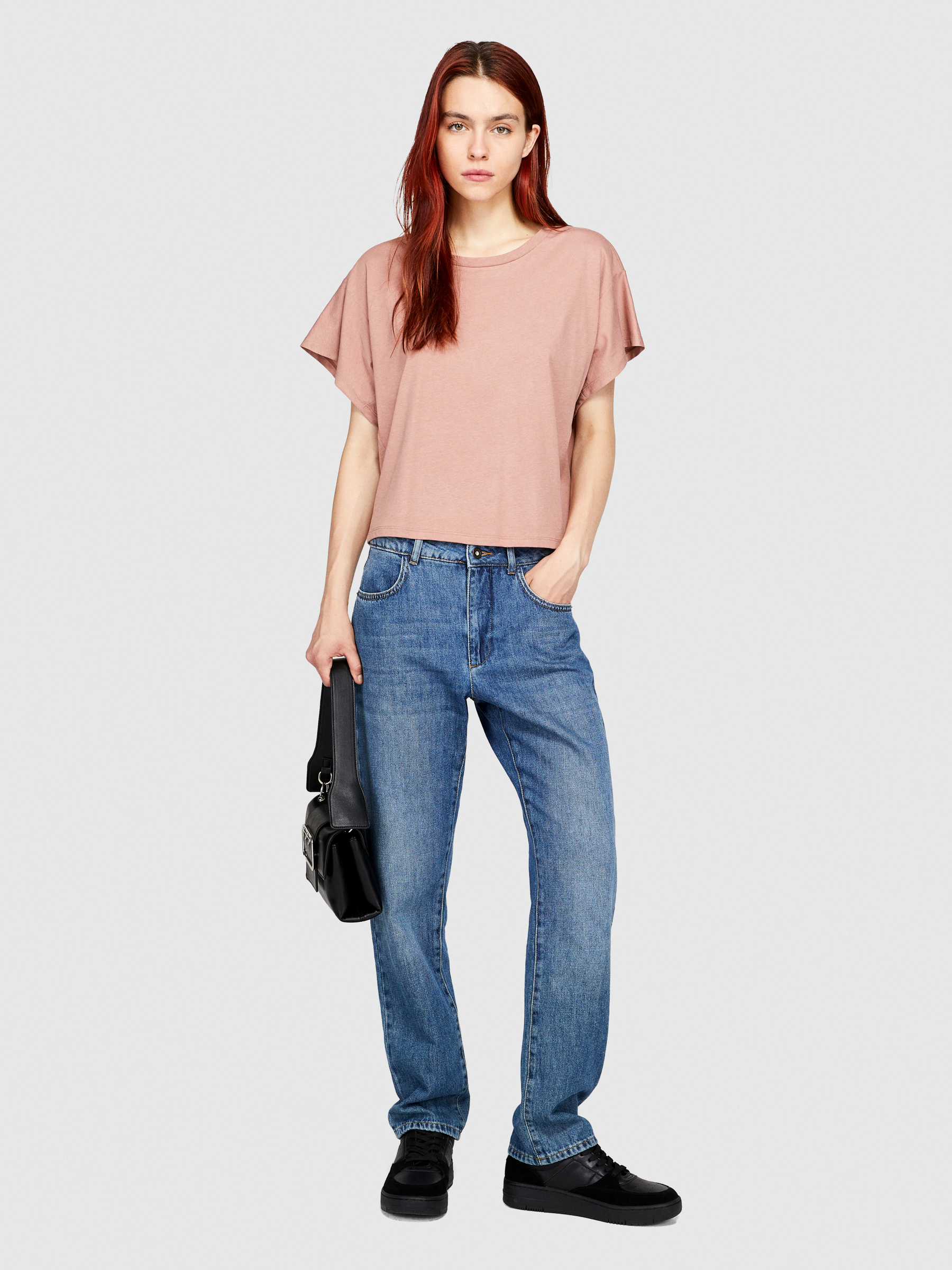 Sisley - Boxy Fit T-shirt, Woman, Blush, Size: L