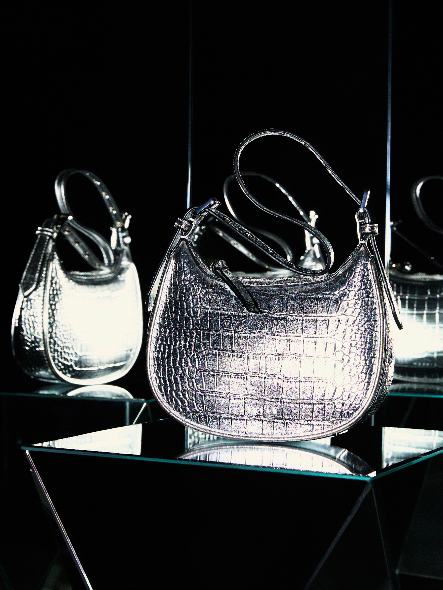 Sisley - Mini Hobo Bag, Woman, Silver, Size: ST