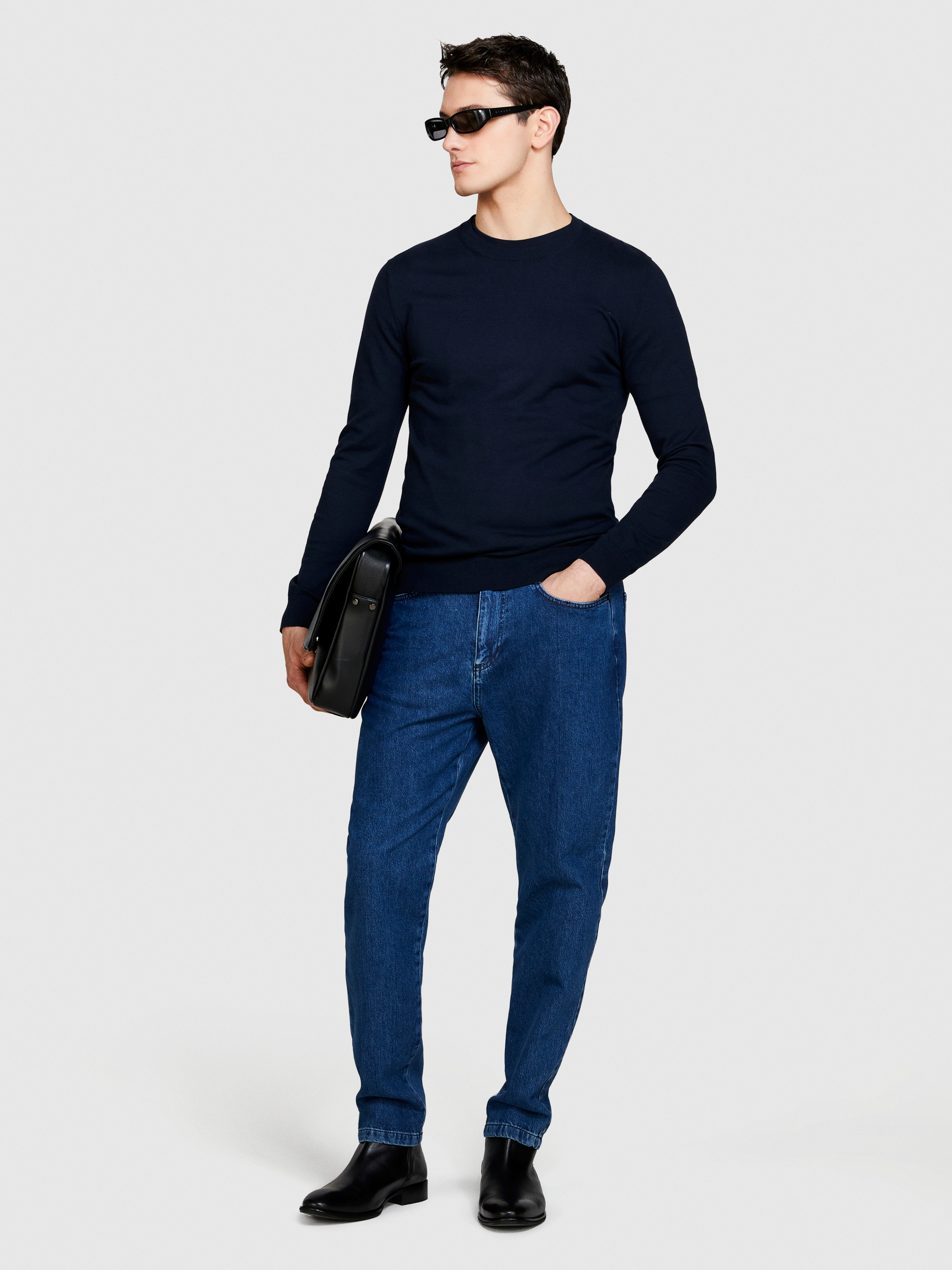 Sisley - Slim Fit Sweater, Man, Dark Blue, Size: L