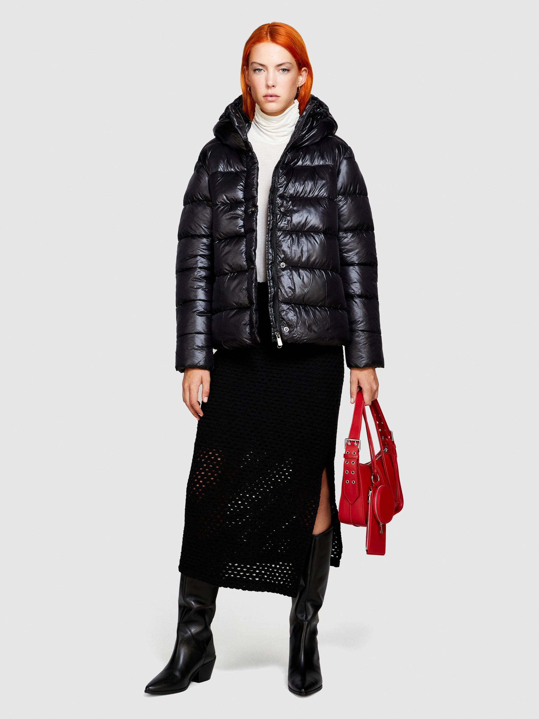 Sisley - Shiny Padded Jacket, Woman, Black, Size: 40