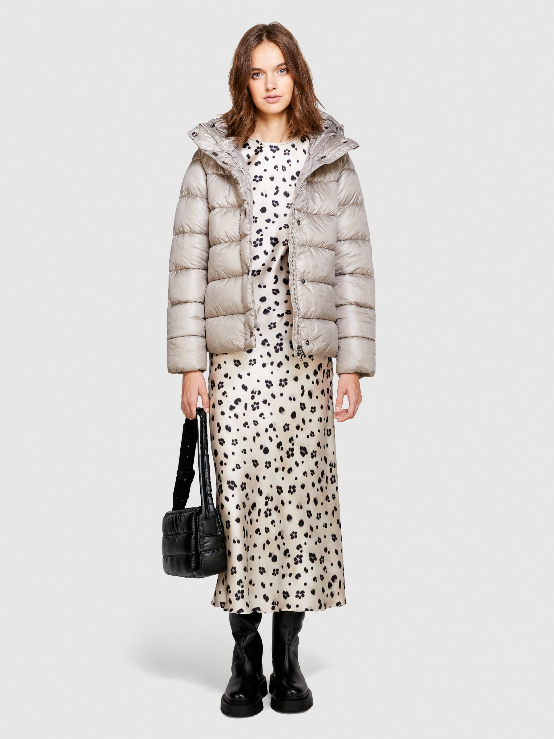 Sisley - Shiny Padded Jacket, Woman, Dove Gray, Size: 46