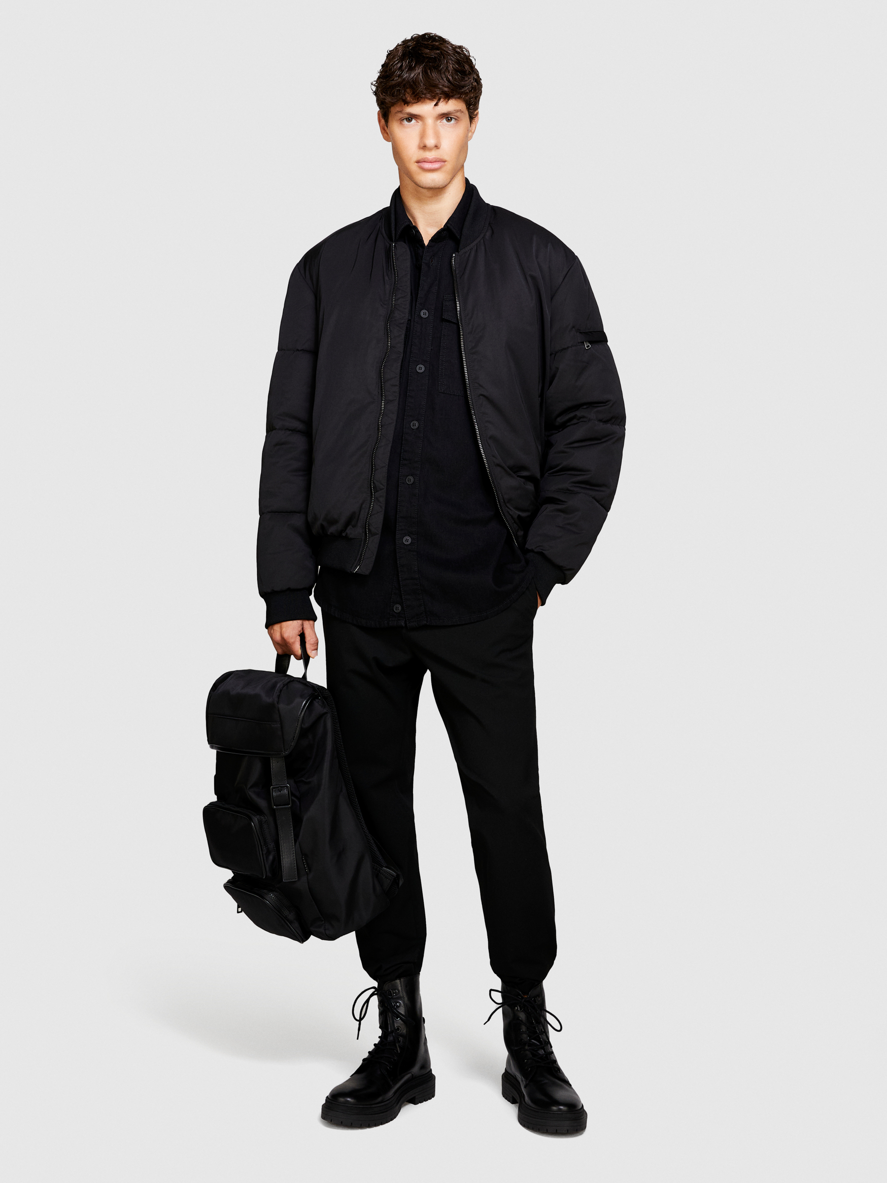 Sisley - Black Denim Shirt, Man, Black, Size: L