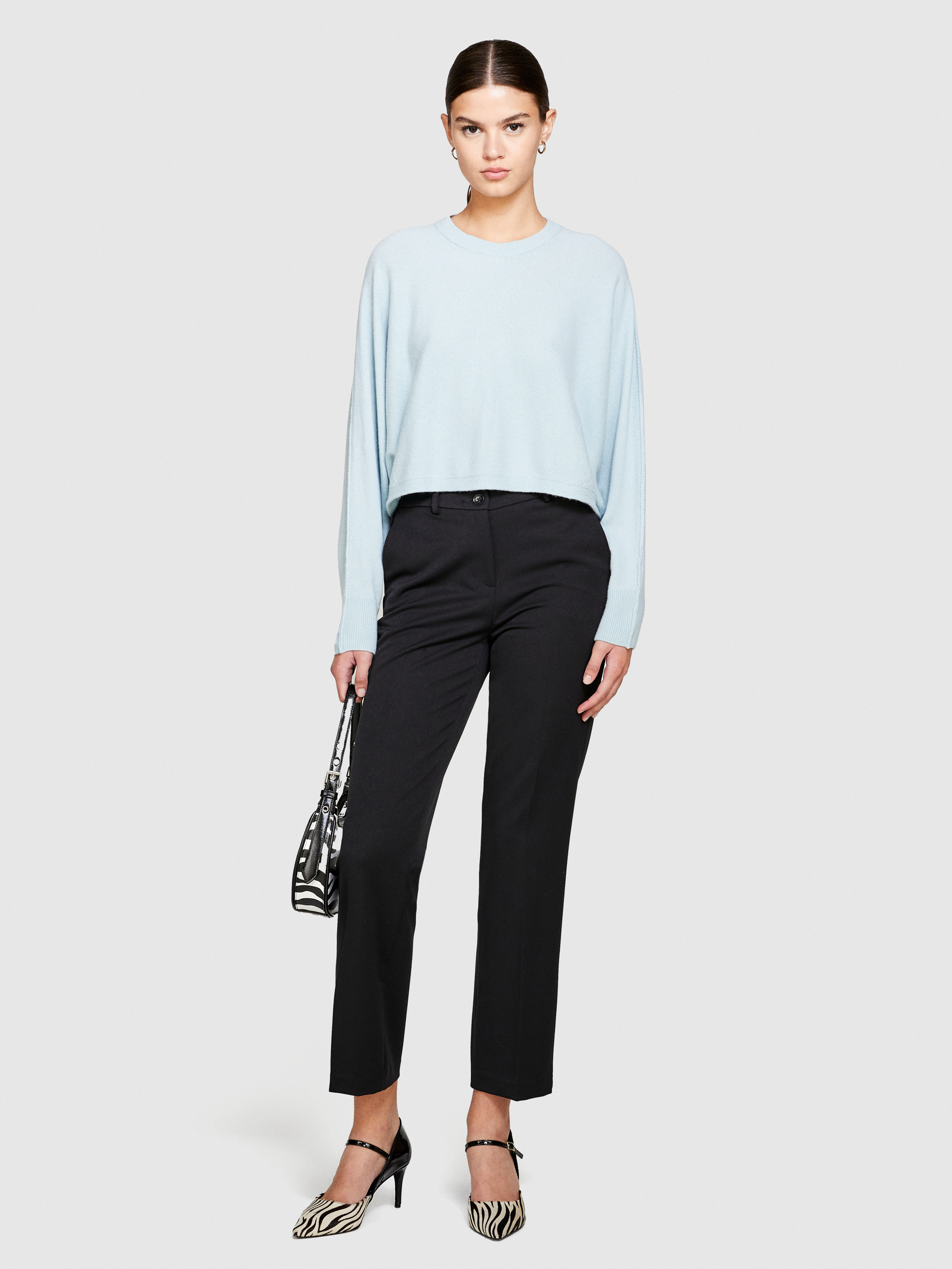 Sisley - Cropped Sweater, Woman, Light Blue, Size: S