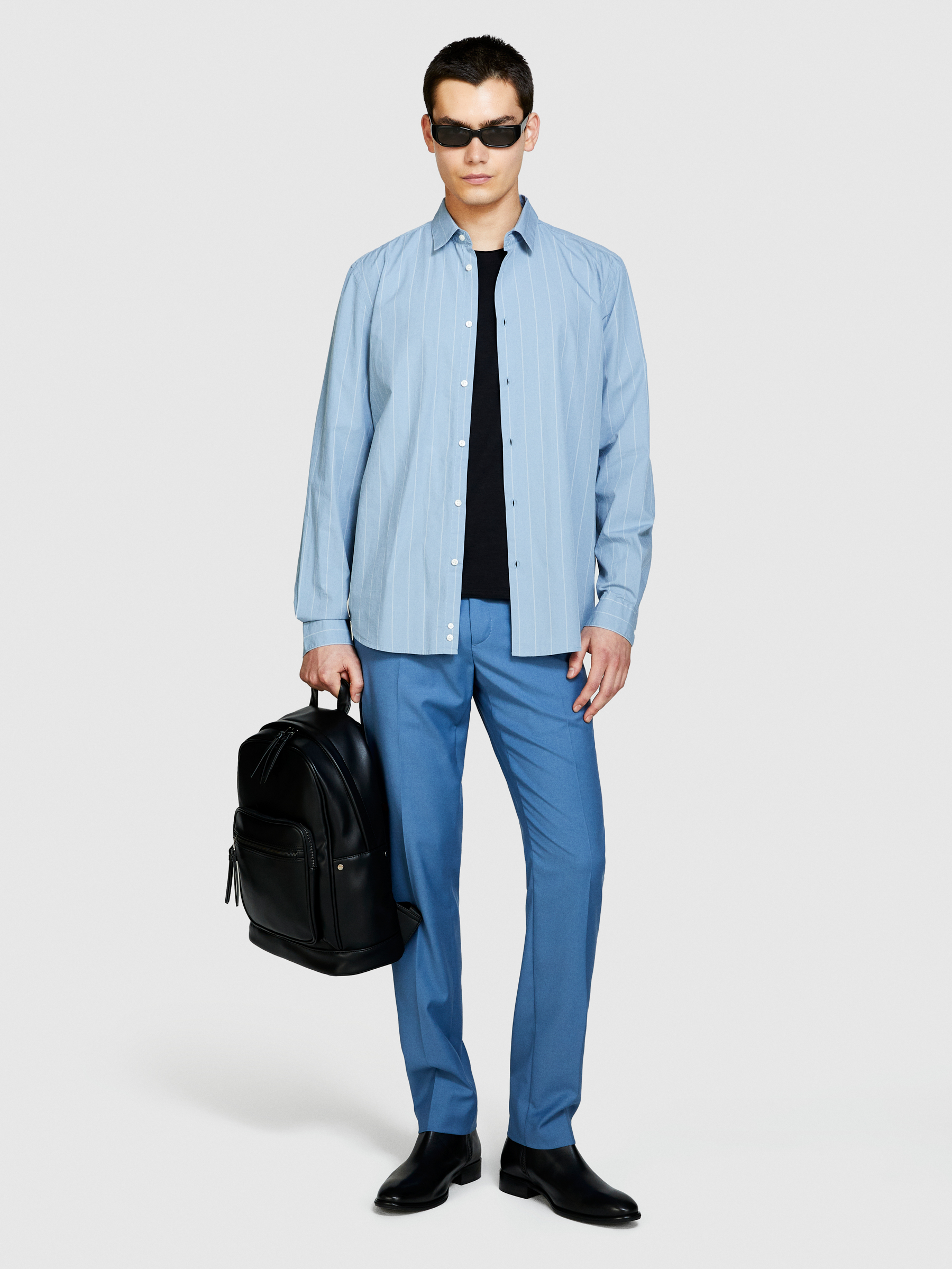 Sisley - Striped Shirt, Man, Light Blue, Size: 45