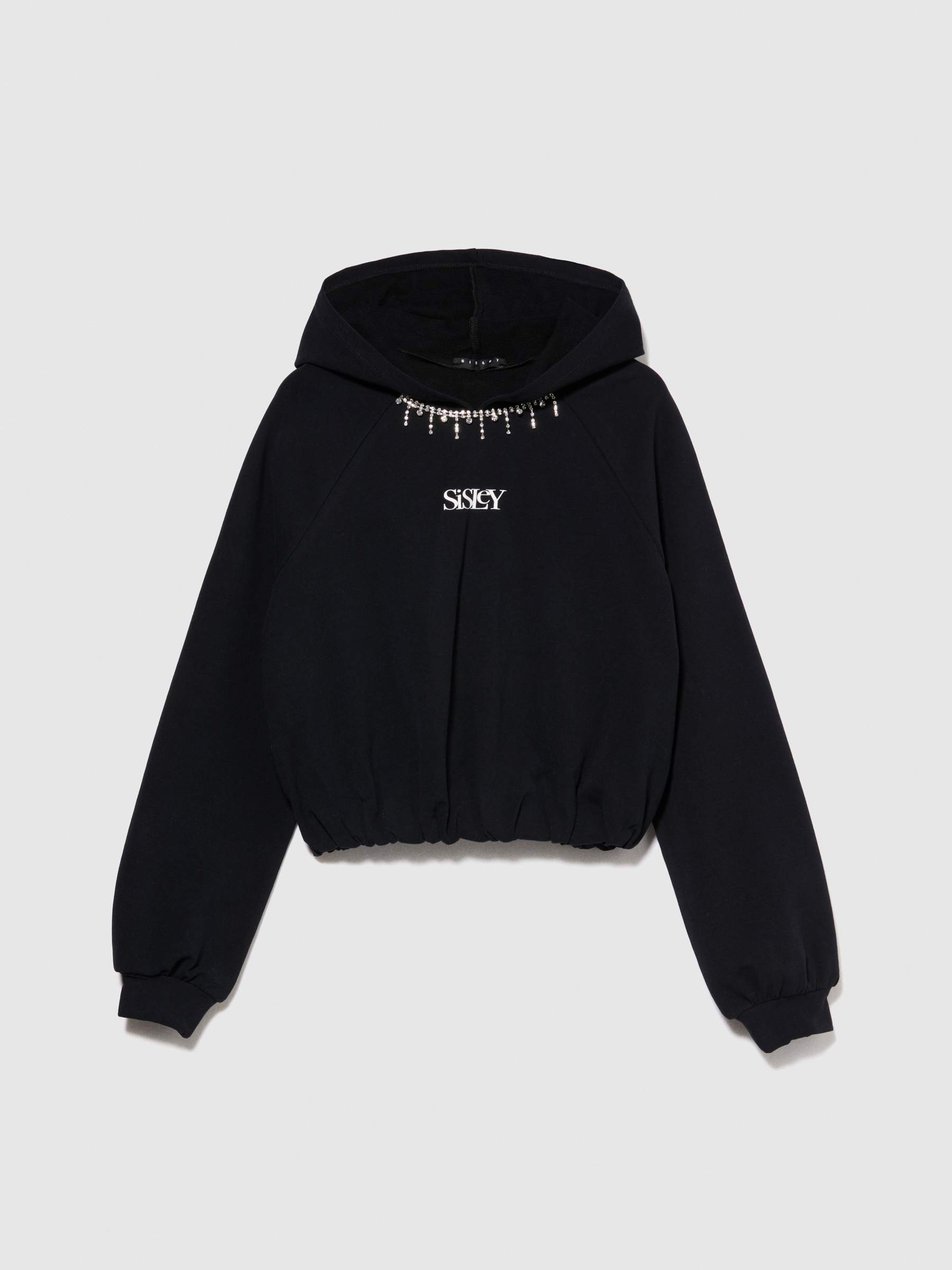 Sisley Young - Sweatshirt With Jewel Detail, Woman, Black, Size: KL