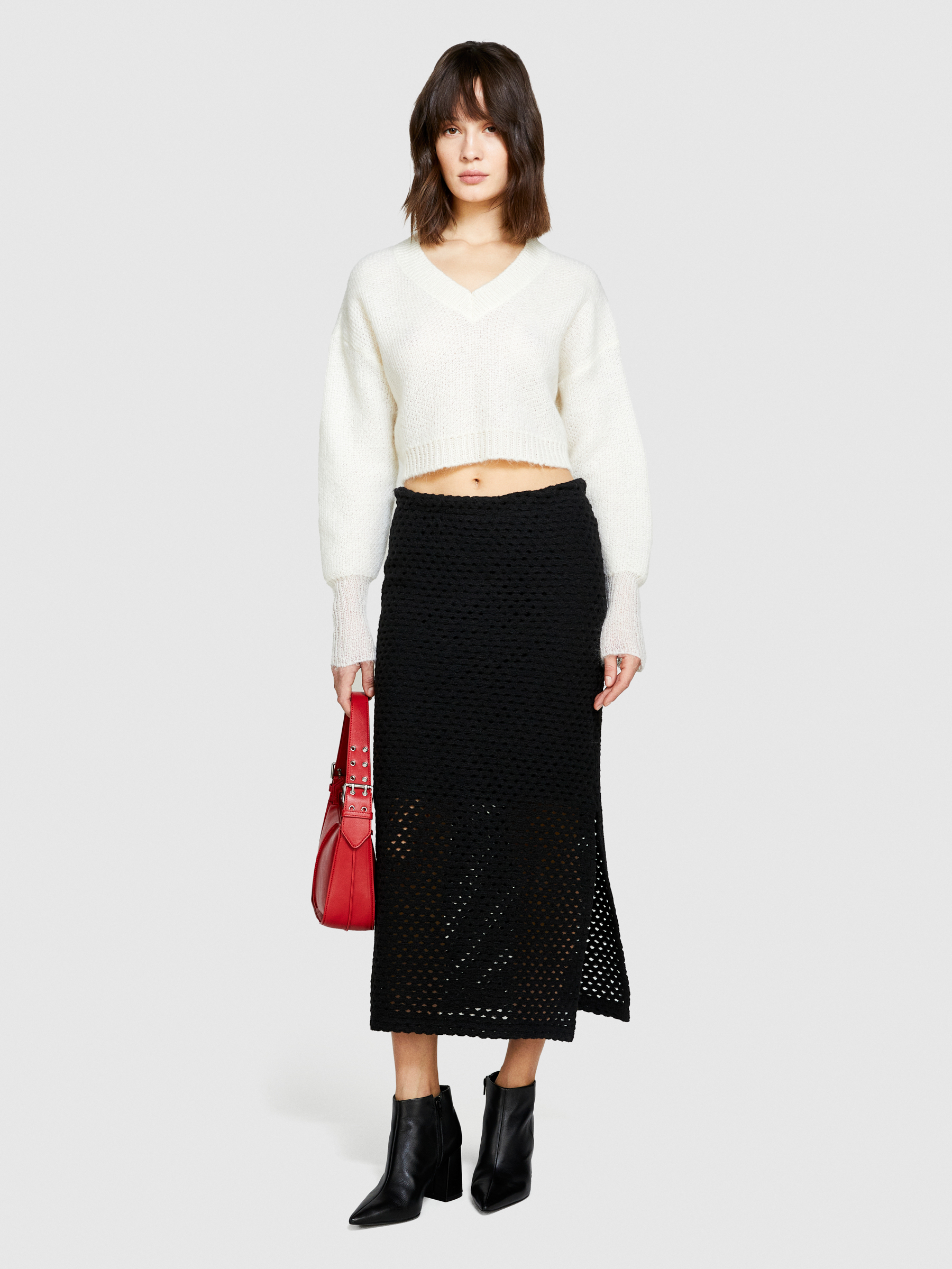 Sisley - Cropped Sweater, Woman, Creamy White, Size: S