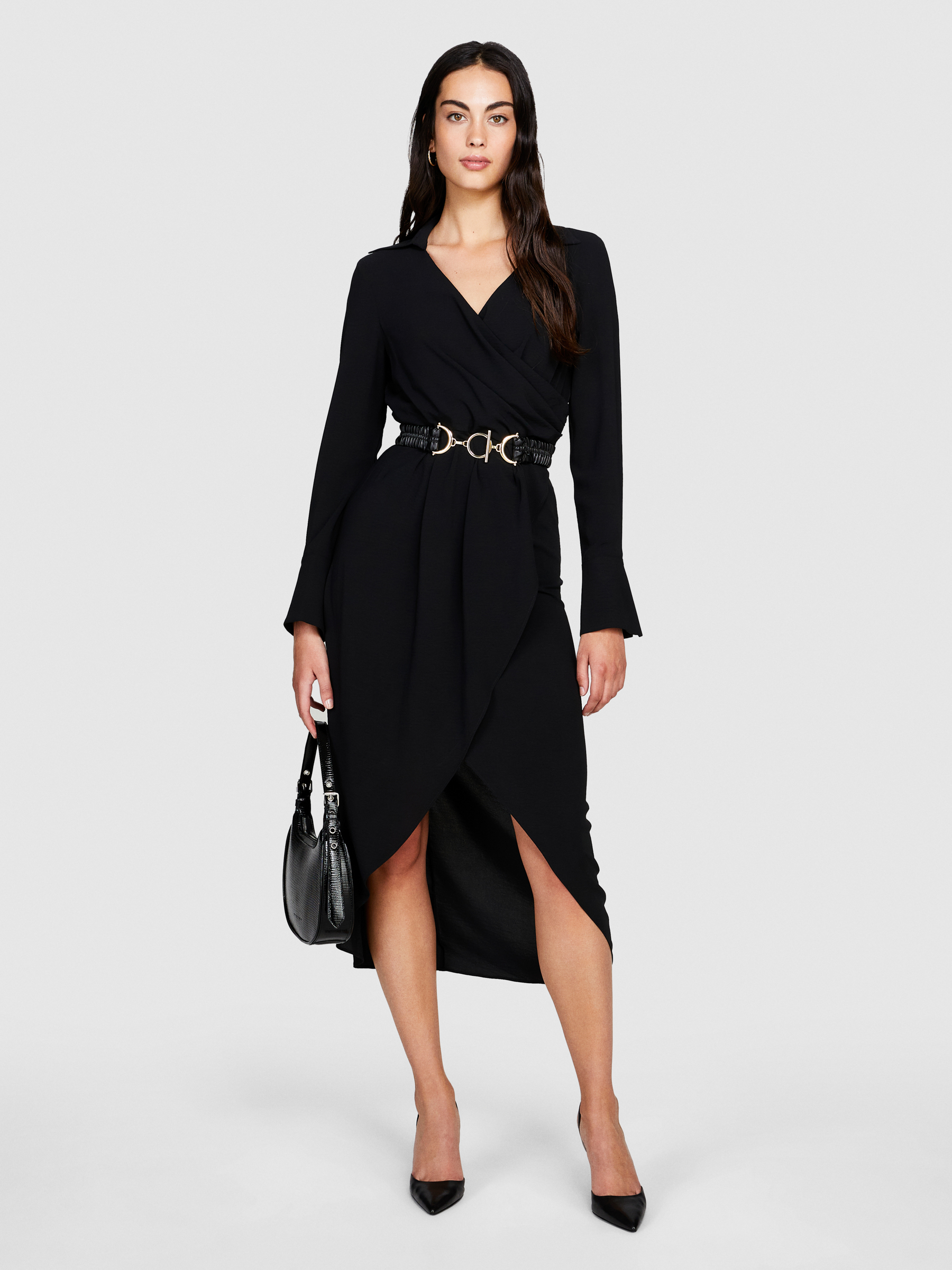 Sisley - Crisscross Midi Dress, Woman, Black, Size: 42