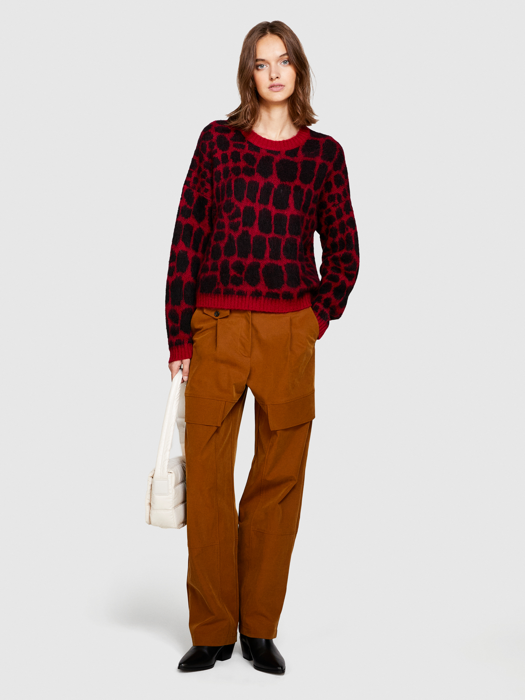 Sisley - Animal Print Sweater, Woman, Red, Size: L