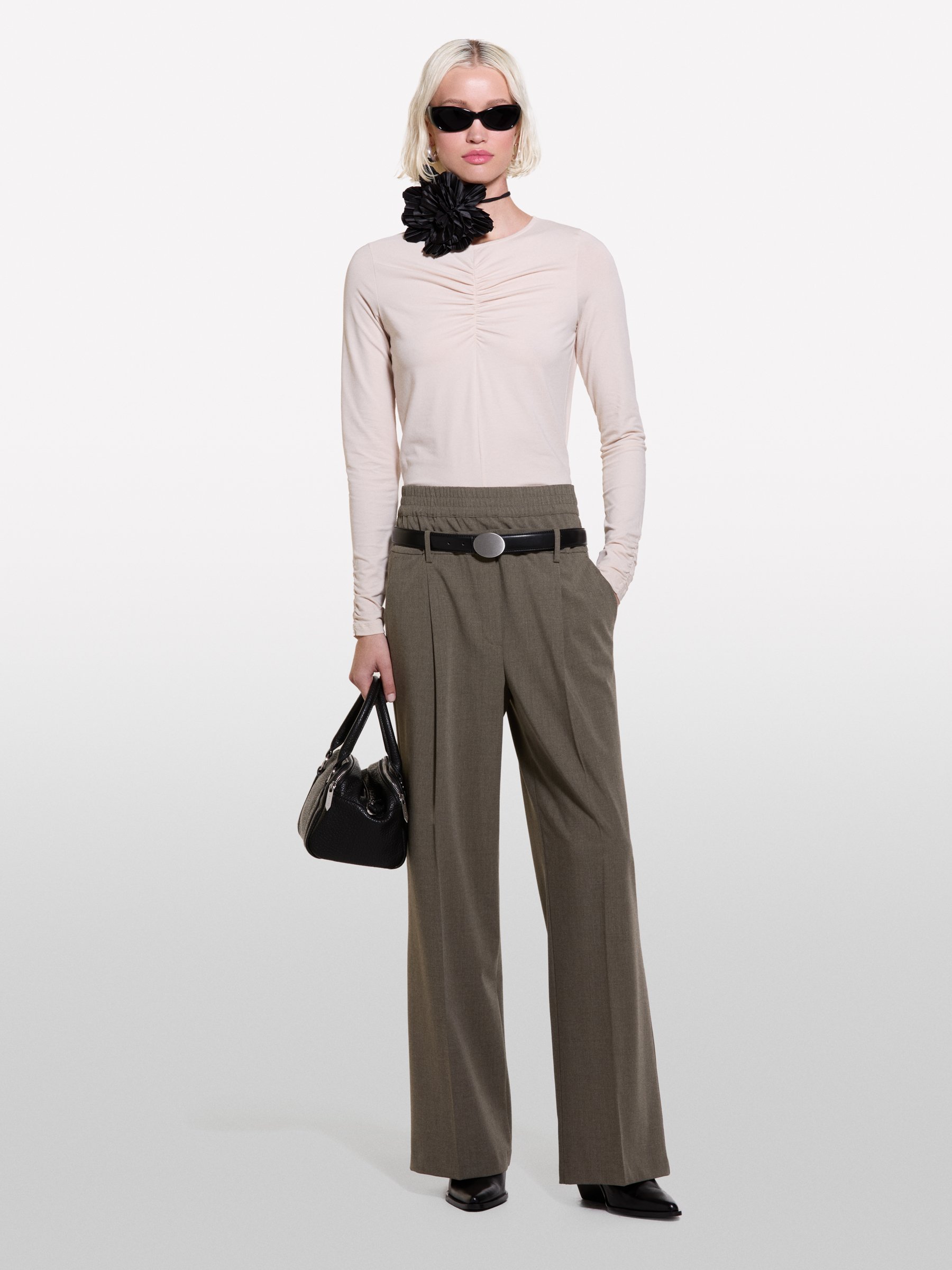 Sisley - T-shirt Froncé Beige, Femme, Beige, Taille: XS