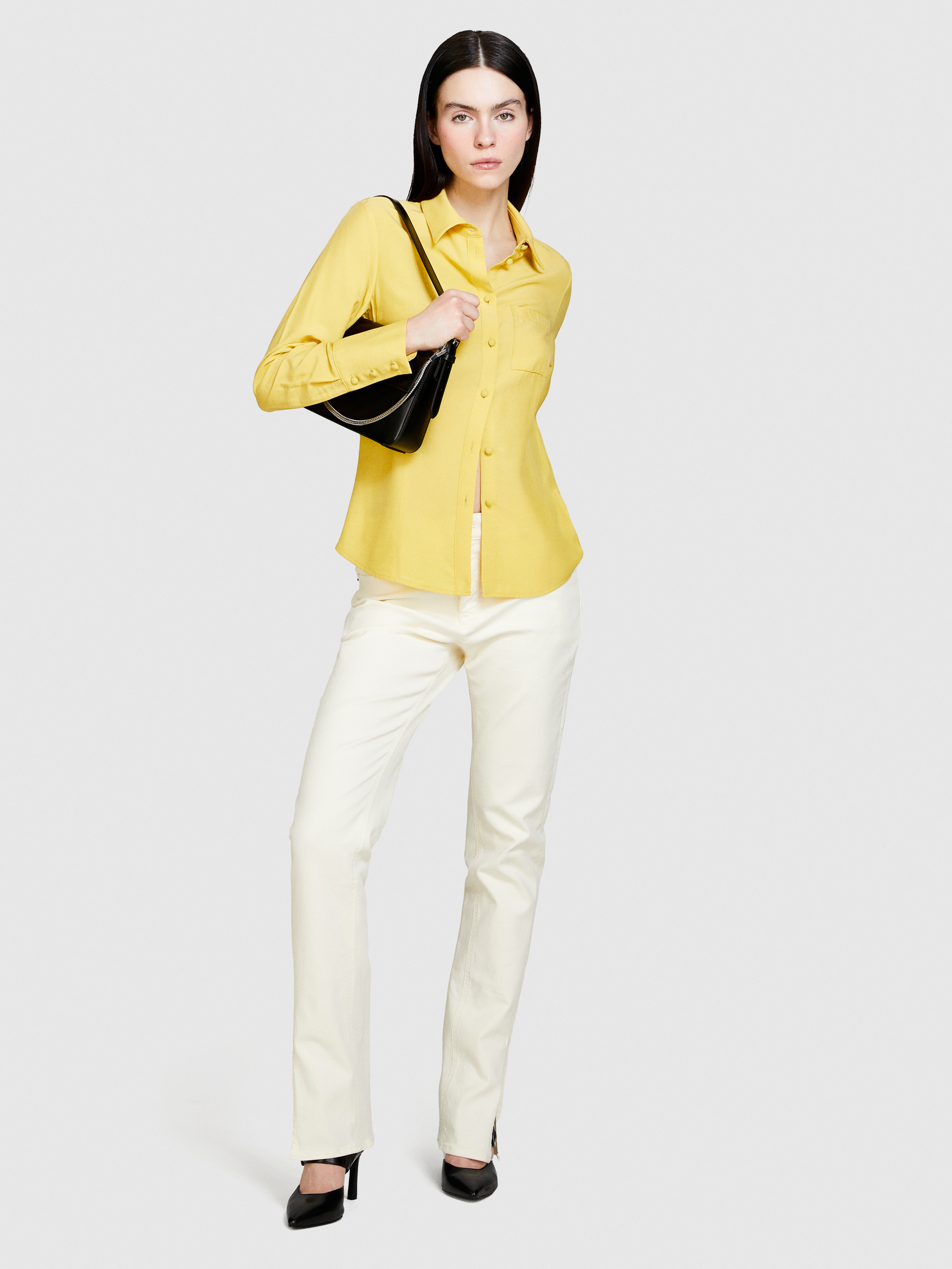 Sisley - Mixed Fabric Shirt, Woman, Yellow, Size: M