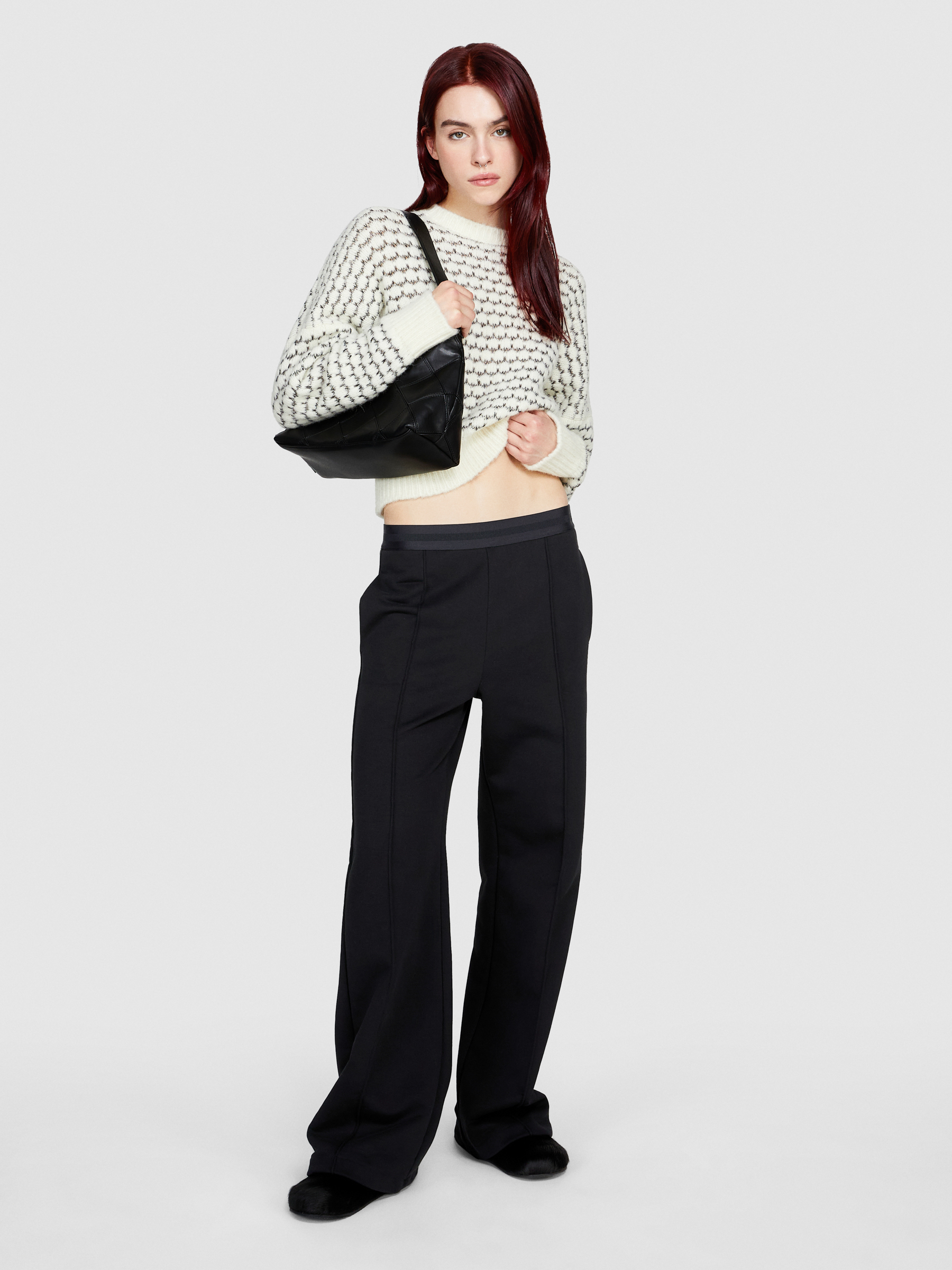 Sisley - Palazzo Sweatpants, Woman, Black, Size: 40