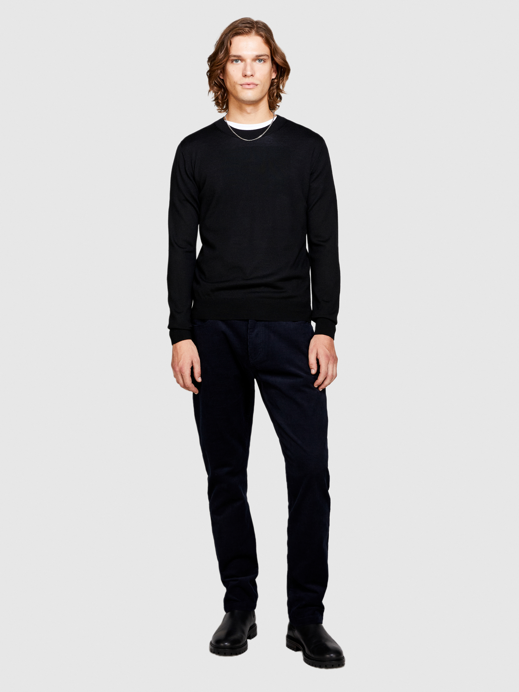 Sisley - Slim Fit Crew Neck Sweater, Man, Black, Size: XL
