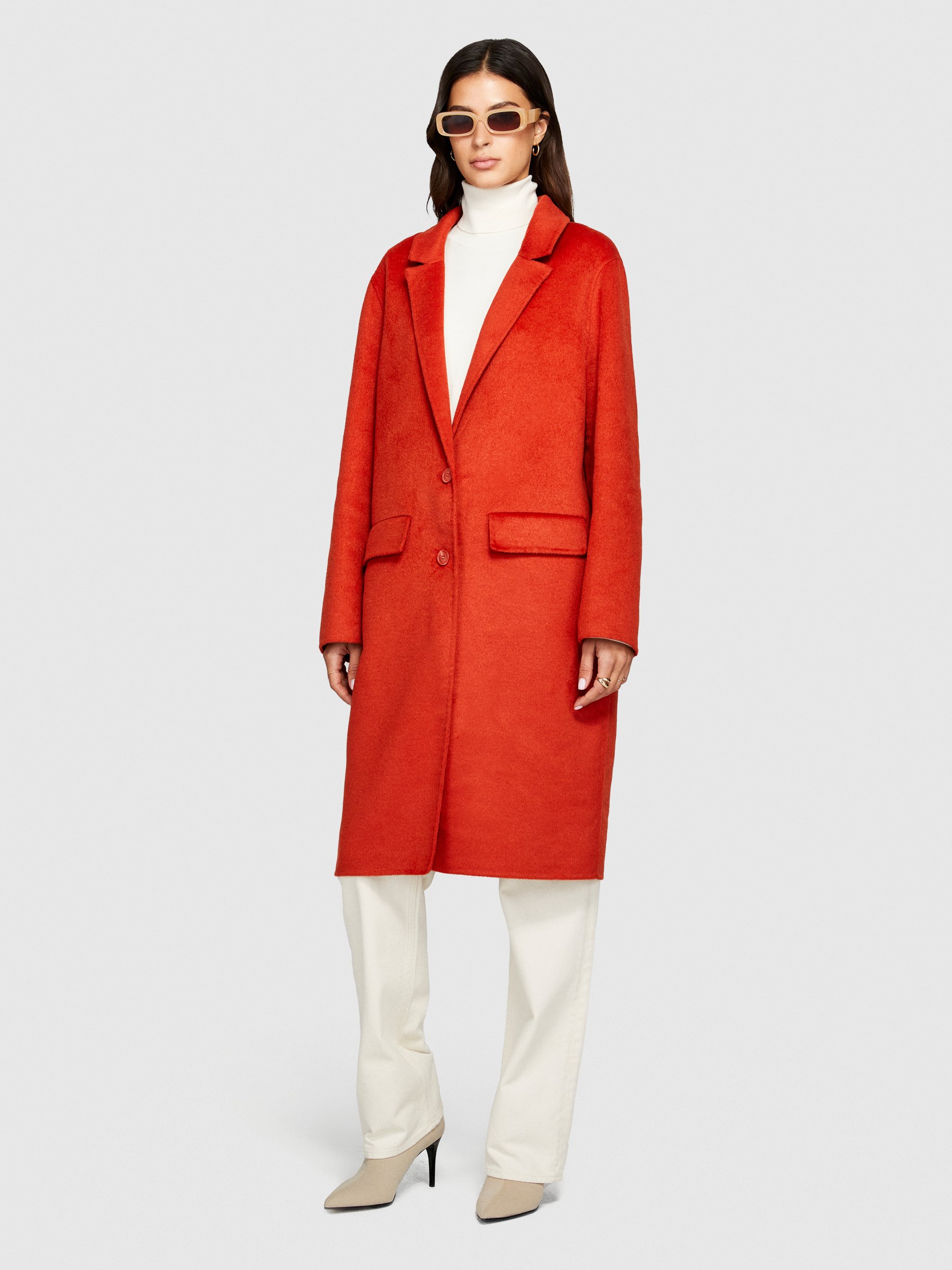 Sisley - Midi Coat, Woman, Orange Coral, Size: 46