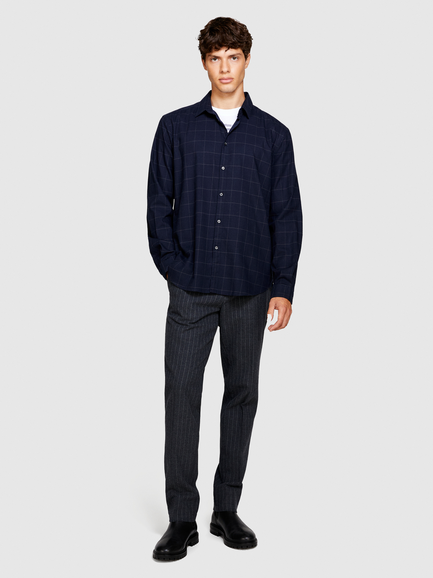 Sisley - Check Shirt, Man, Dark Blue, Size: XL