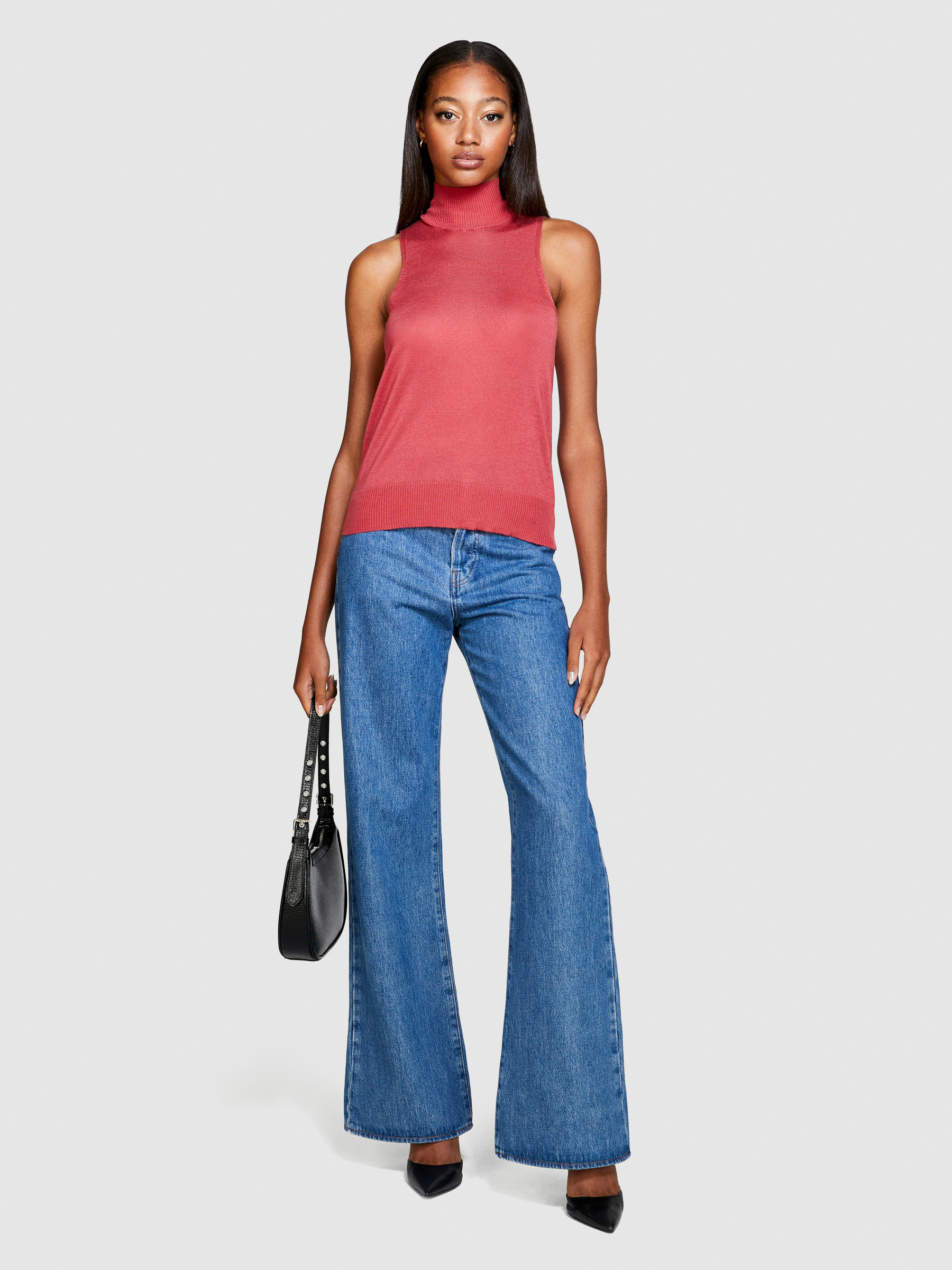 Sisley - Knit Turtleneck Top, Woman, Coral, Size: L