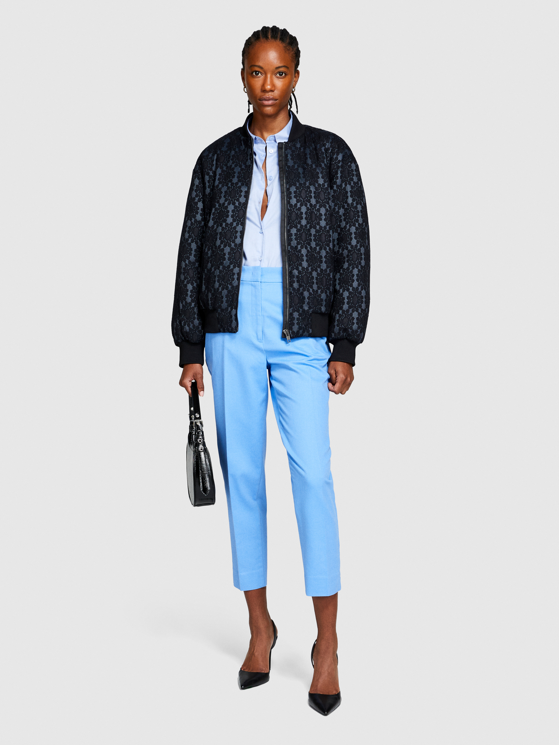 Sisley - High-waisted Trousers, Woman, Sky Blue, Size: 40