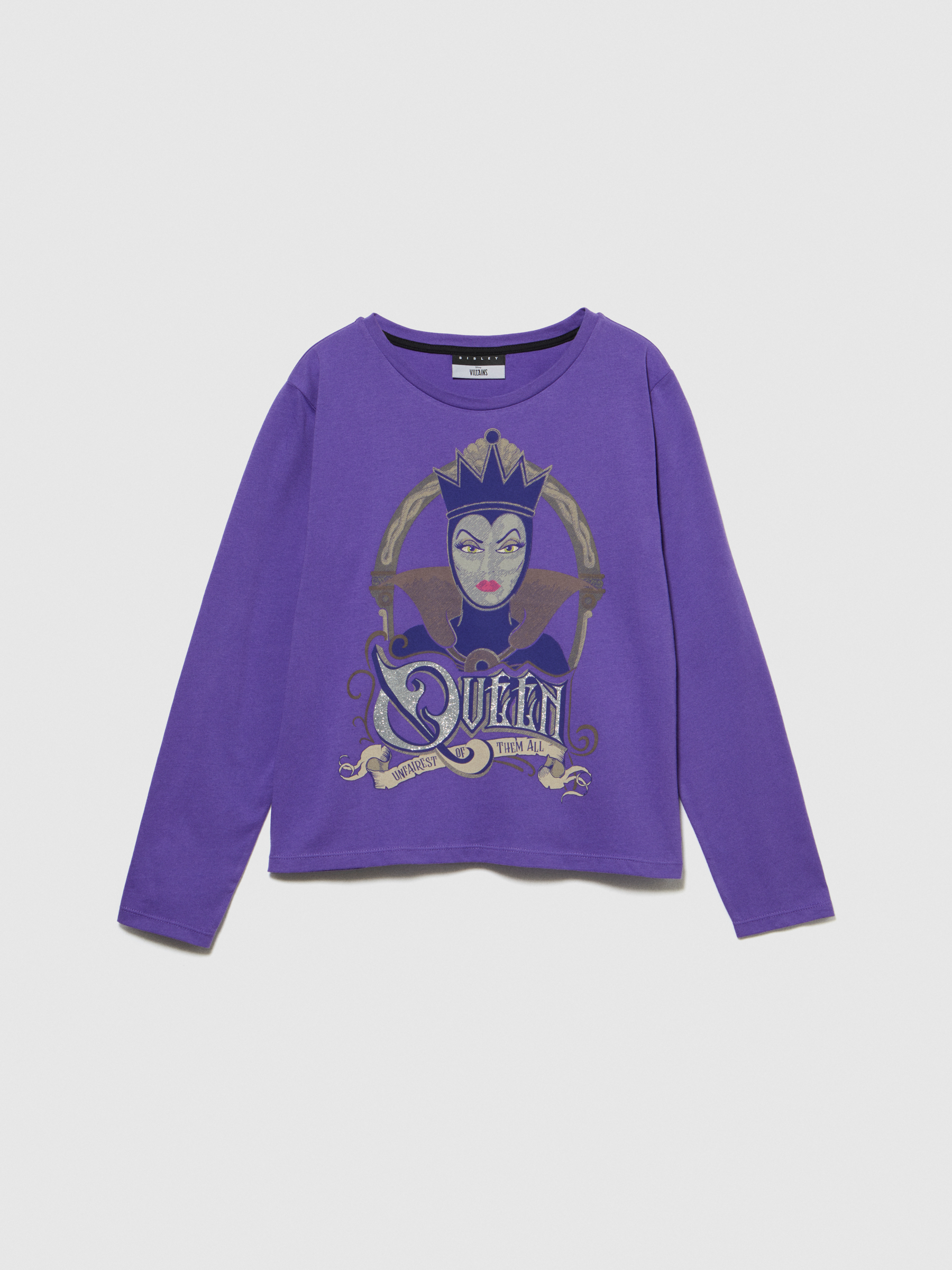 Sisley Young - T-shirt With (c)disney Print And Glitter, Woman, Violet, Size: S