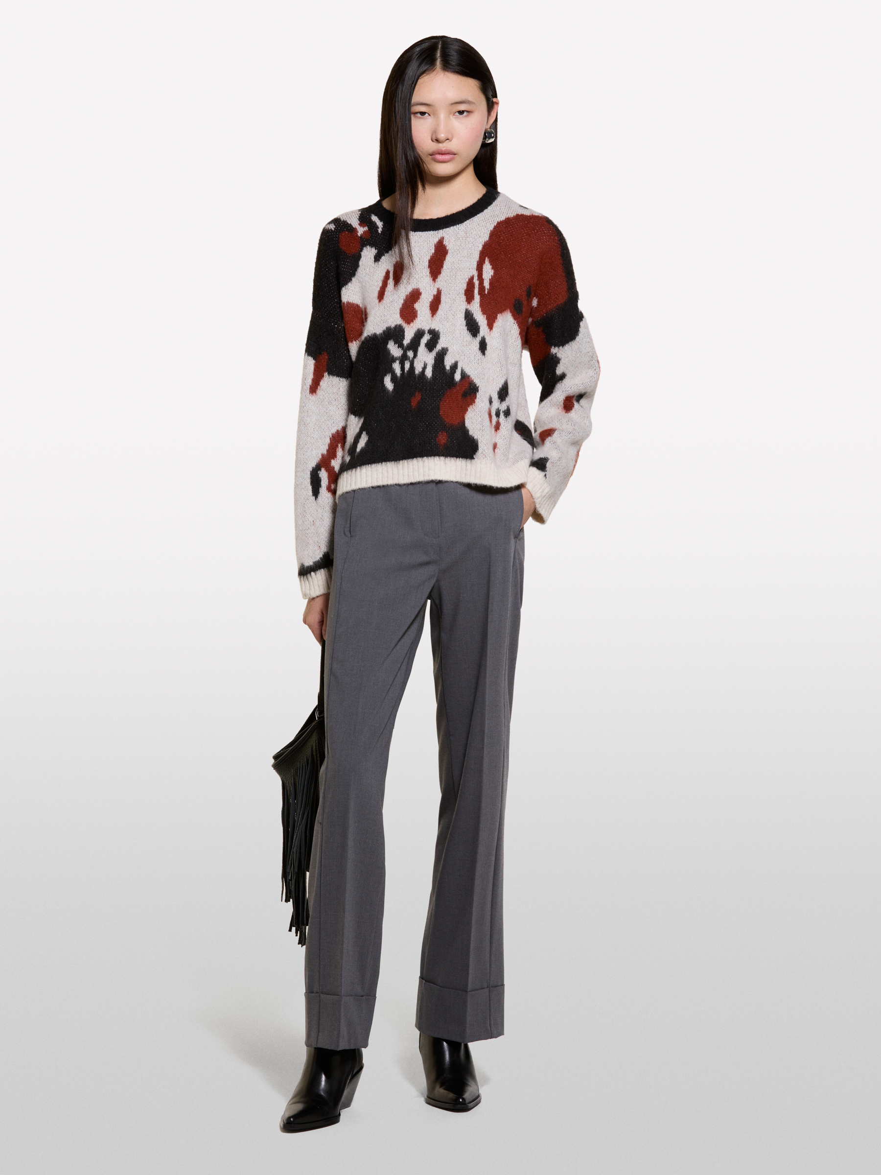 Sisley - Pull Beige À Imprimé Animal, Femme, Beige, Taille: XS