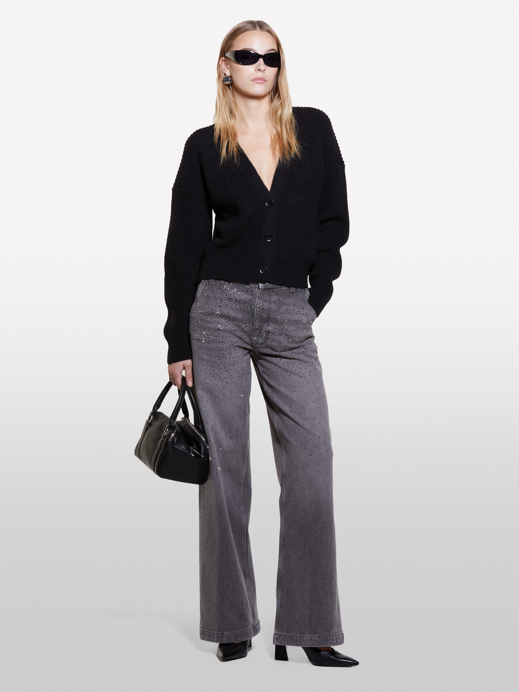 Sisley - Jeans Gris Foncé À Strass, Femme, Gris, Taille: 34