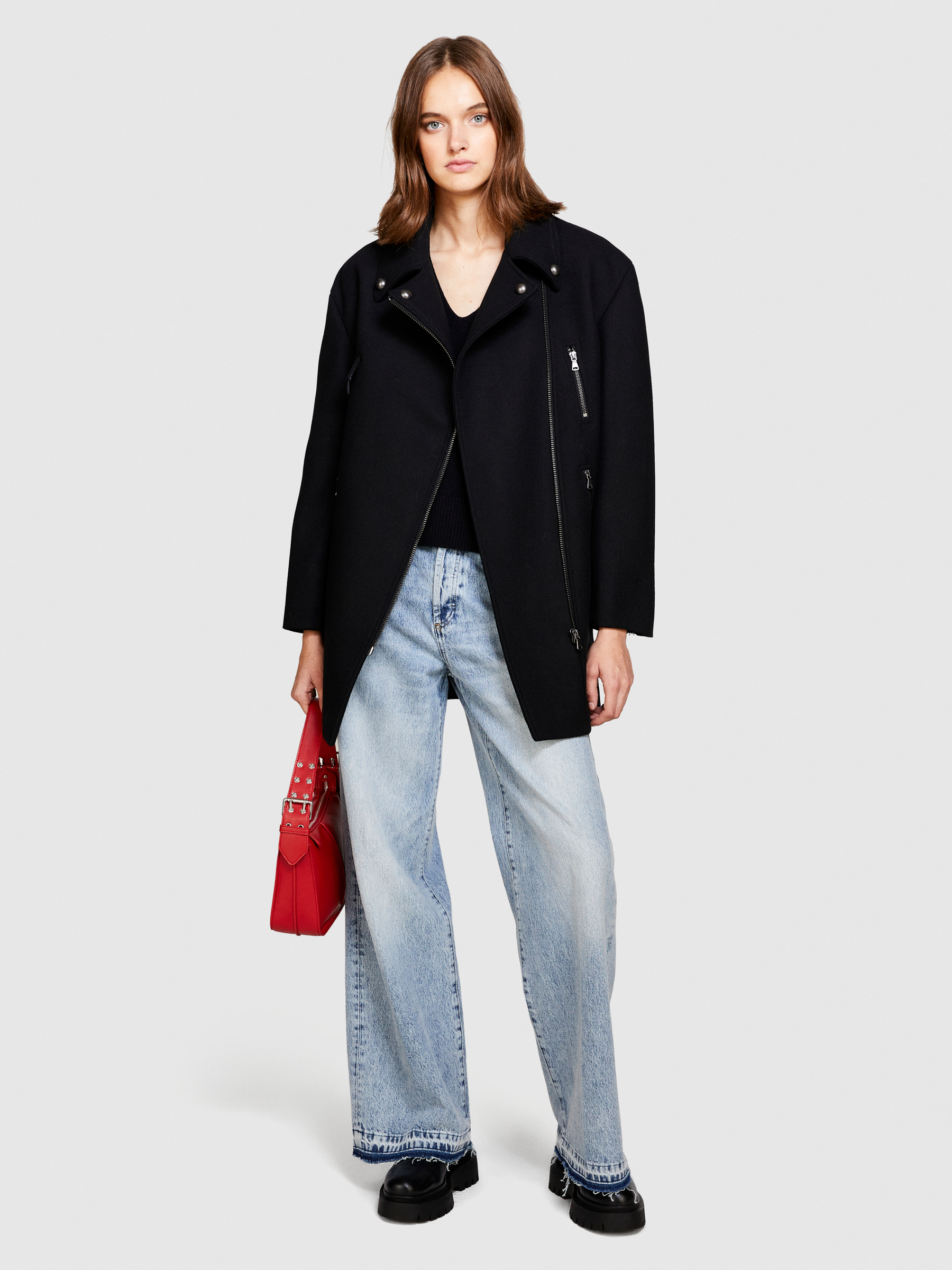 Sisley - Comfort Fit Biker Coat, Woman, Black, Size: 48