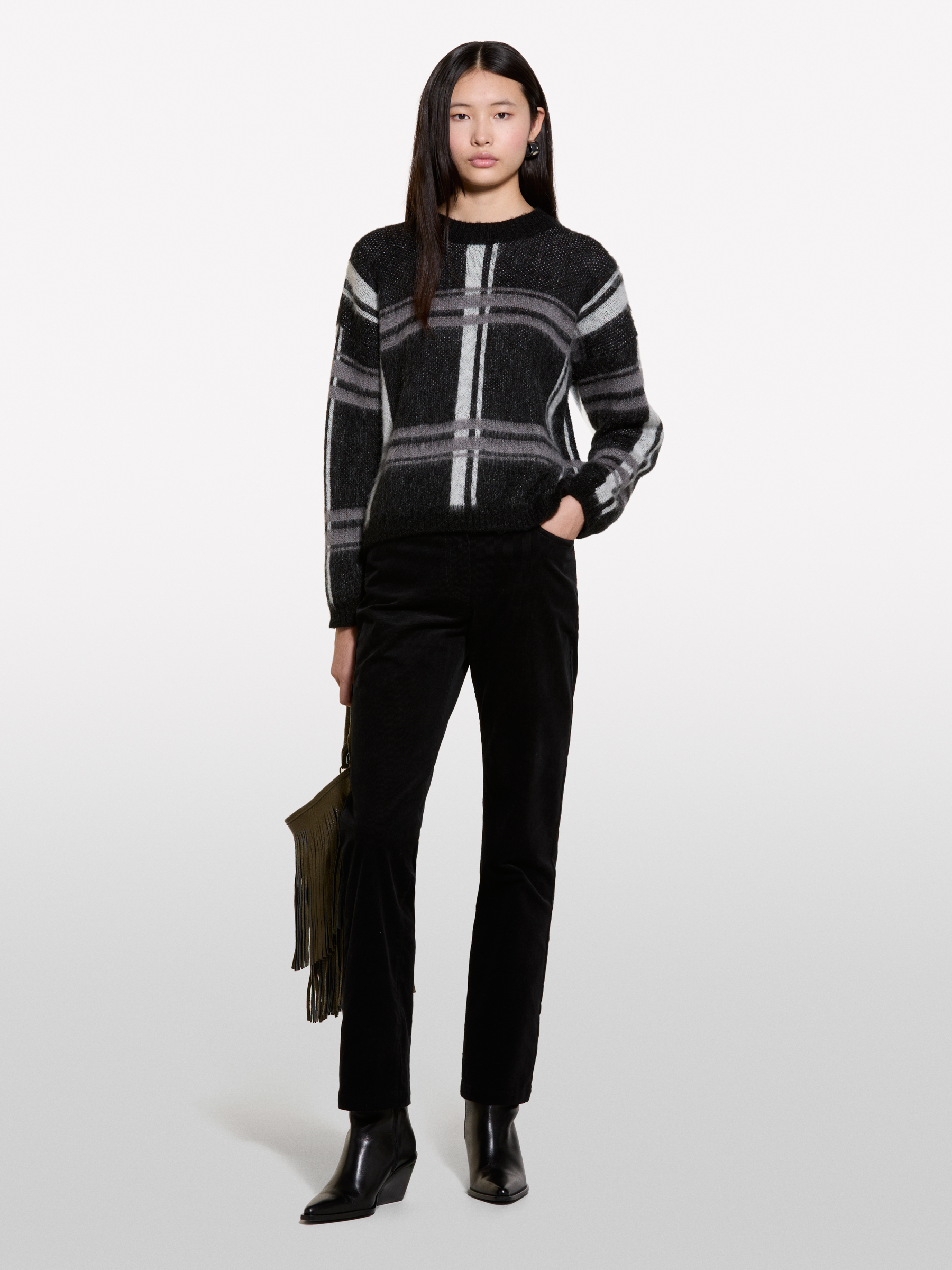 Sisley - Pantalon Noir En Velours À Bords-côtes, Femme, Noir, Taille: 48