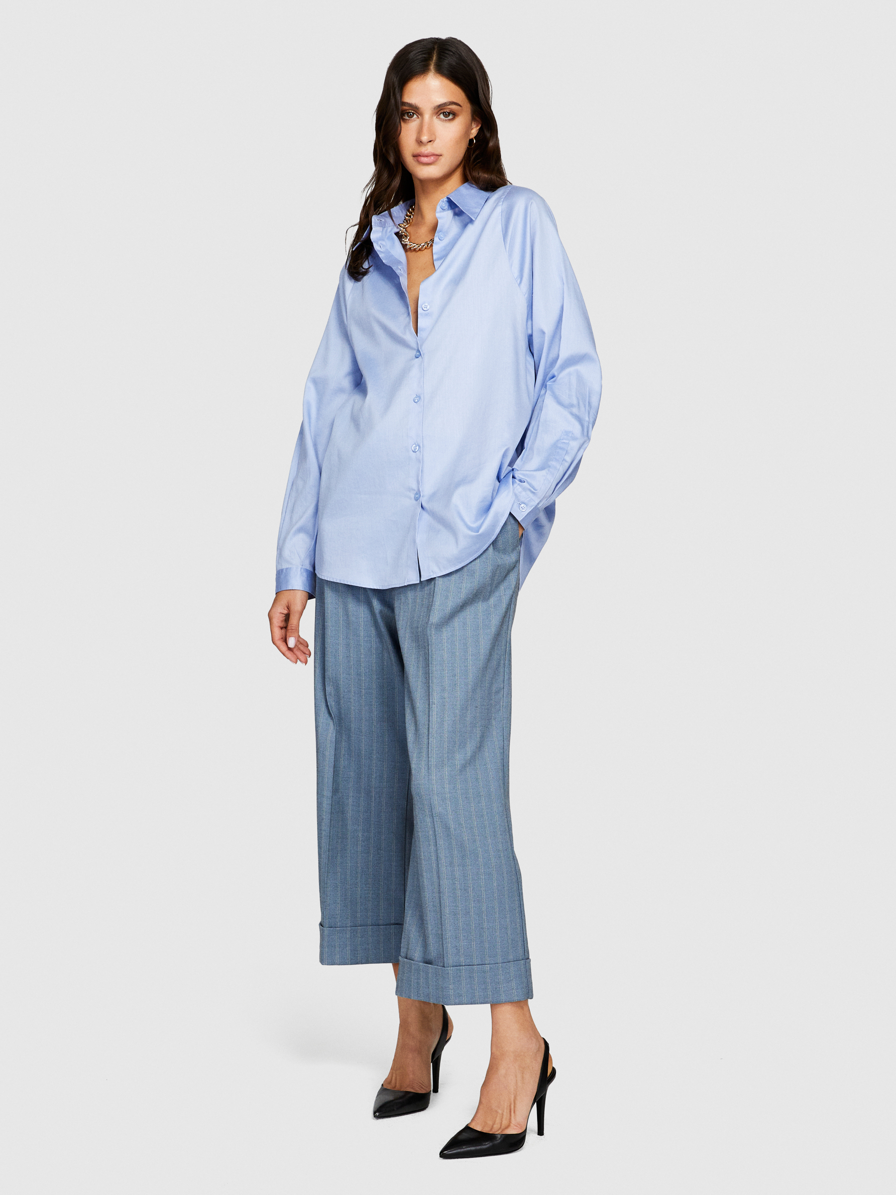 Sisley - Oversized Fit Shirt, Woman, Light Blue, Size: L