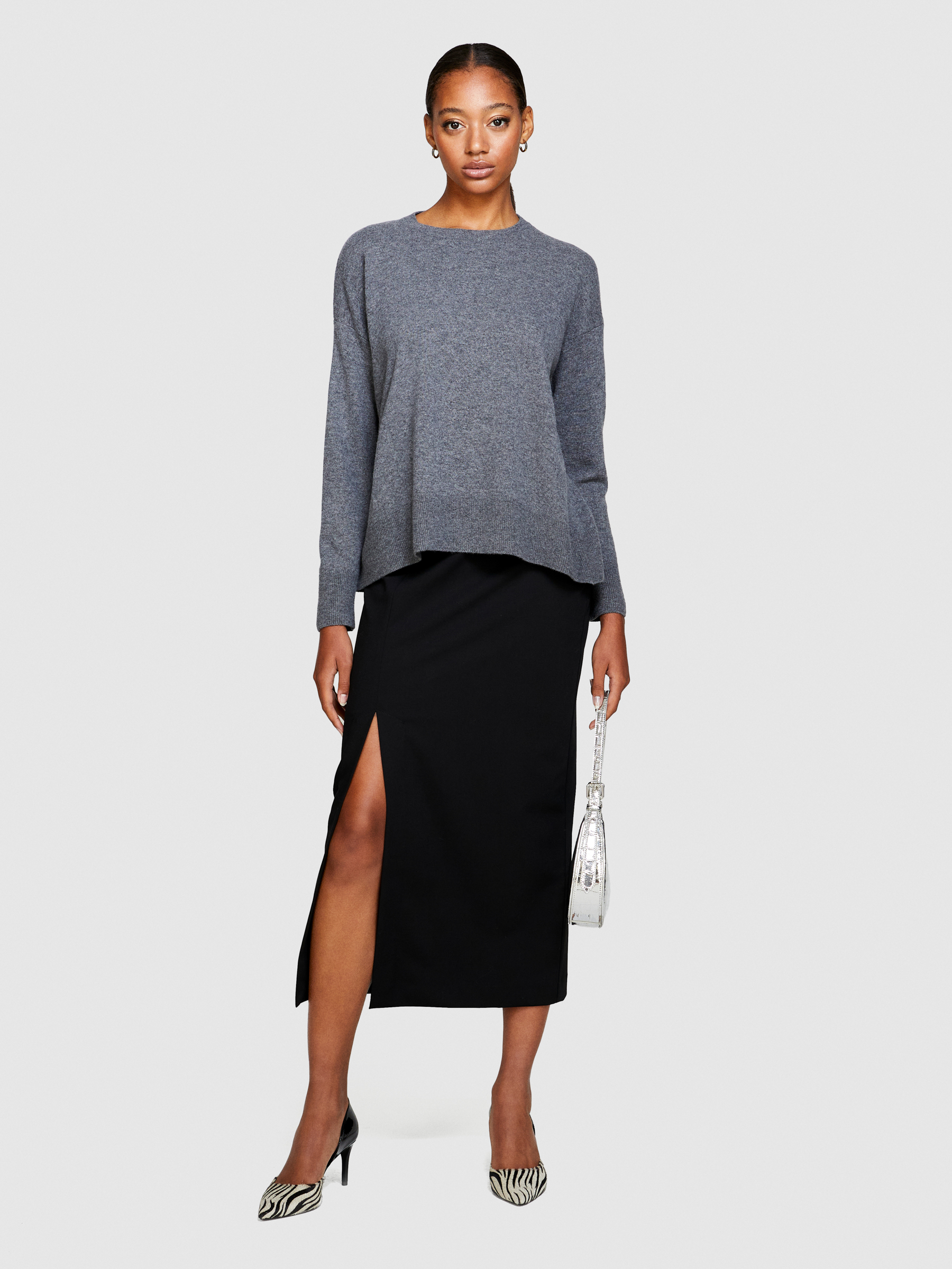Sisley - Boxy Fit Sweater, Woman, Gray, Size: S