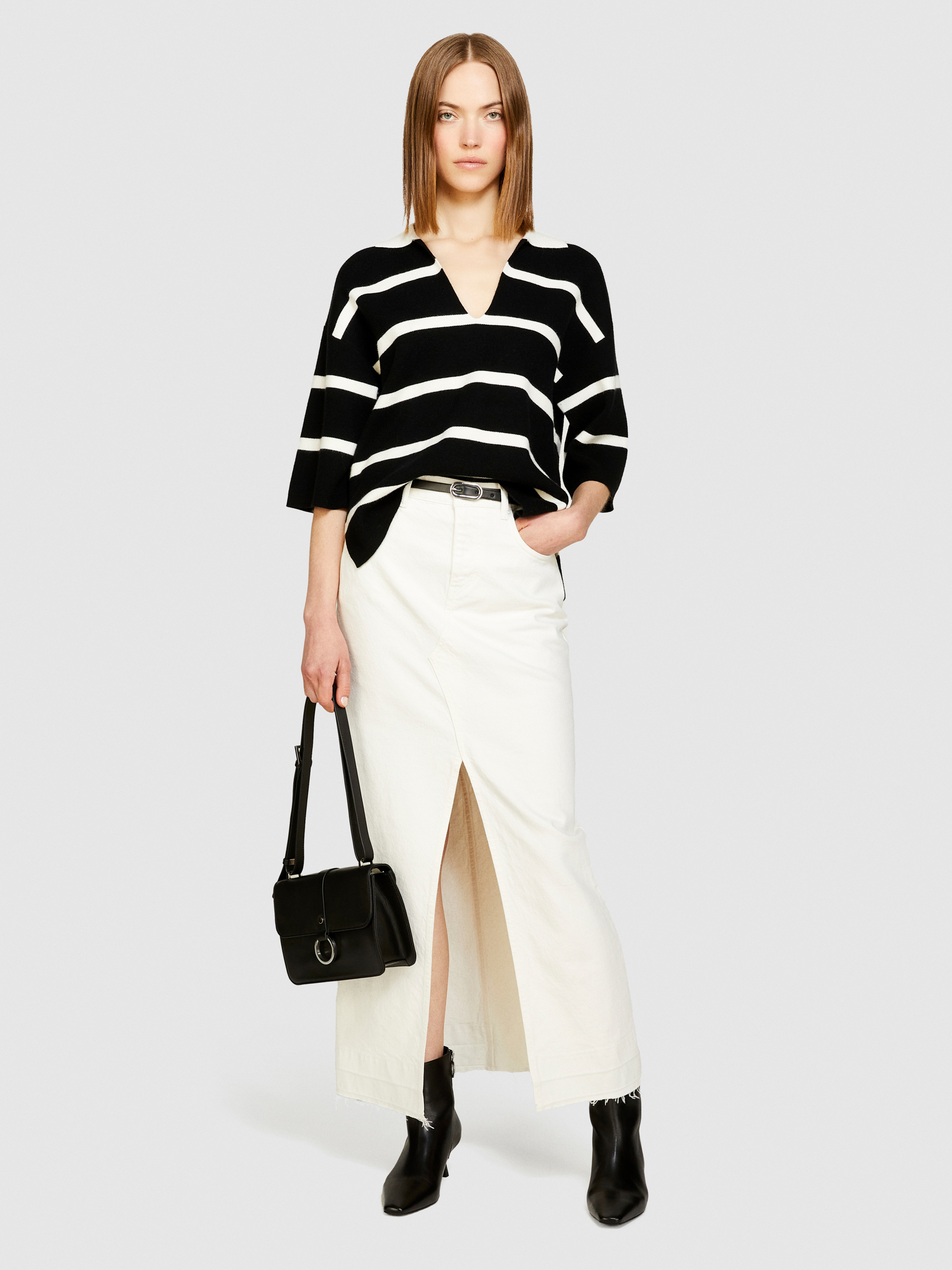 Sisley - Striped Maxi Polo, Woman, Black, Size: XS