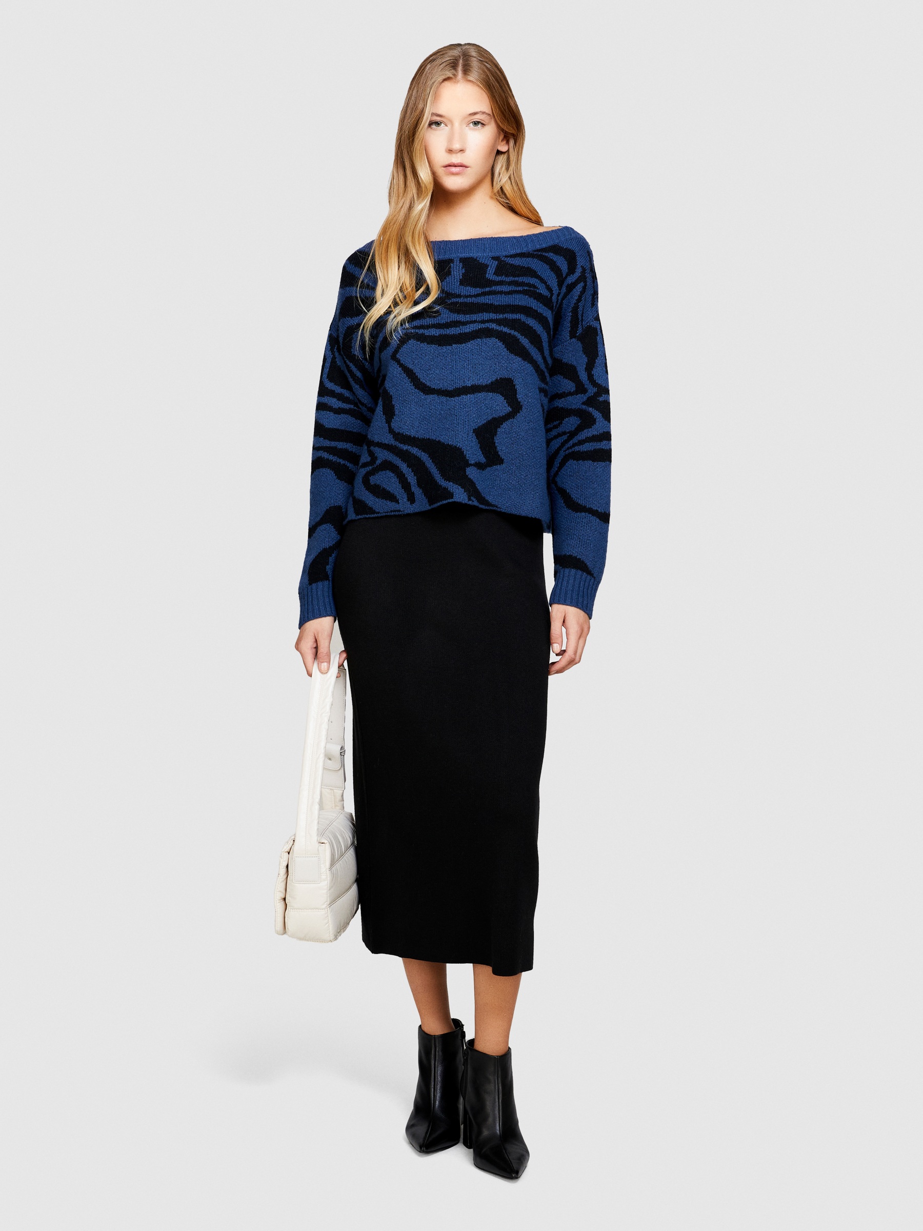 Sisley - Knit Midi Skirt, Woman, Black, Size: M