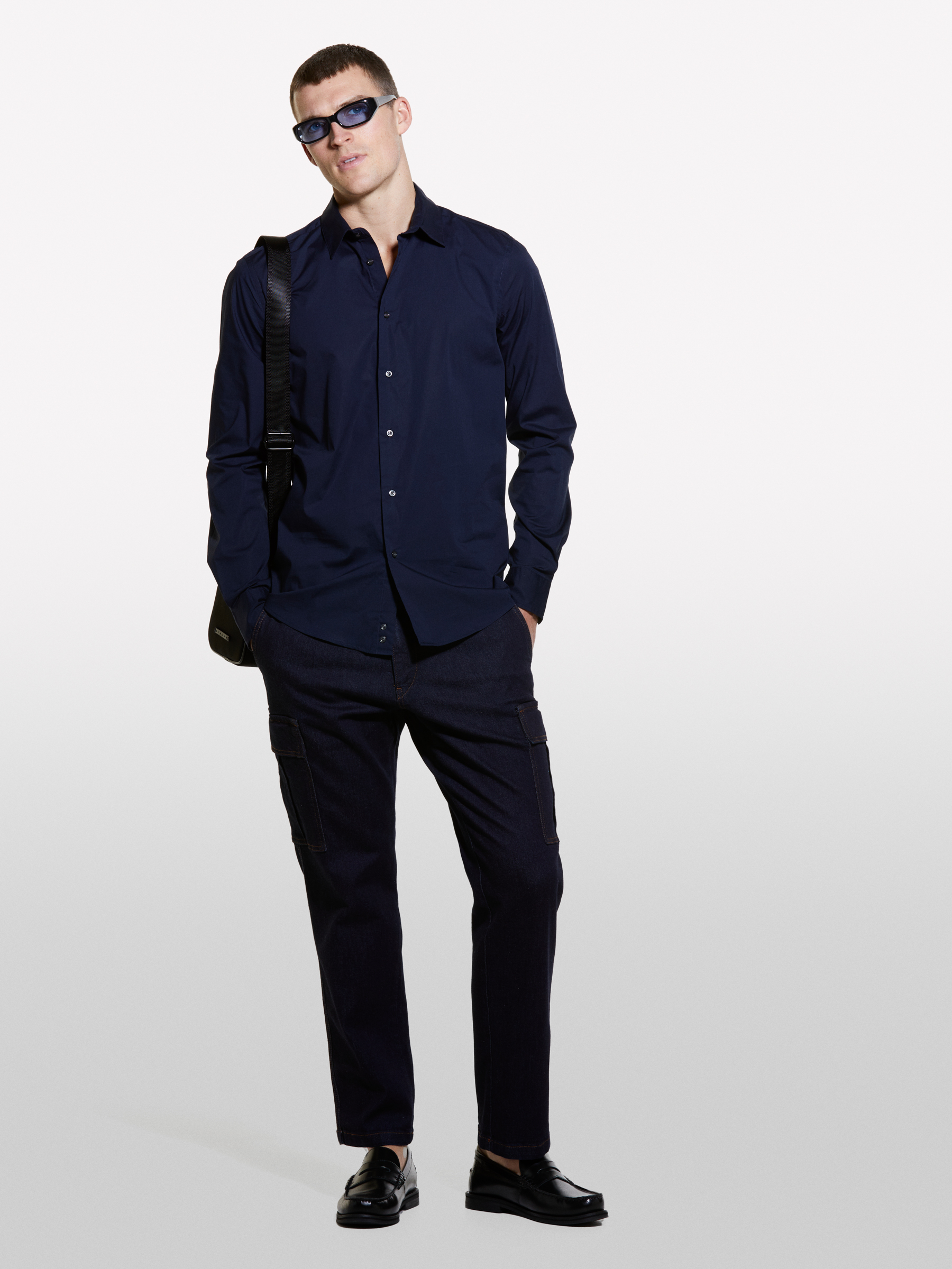 Sisley - Chemise Ajustée Bleu Foncé, Homme, Bleu Foncé, Taille: 46