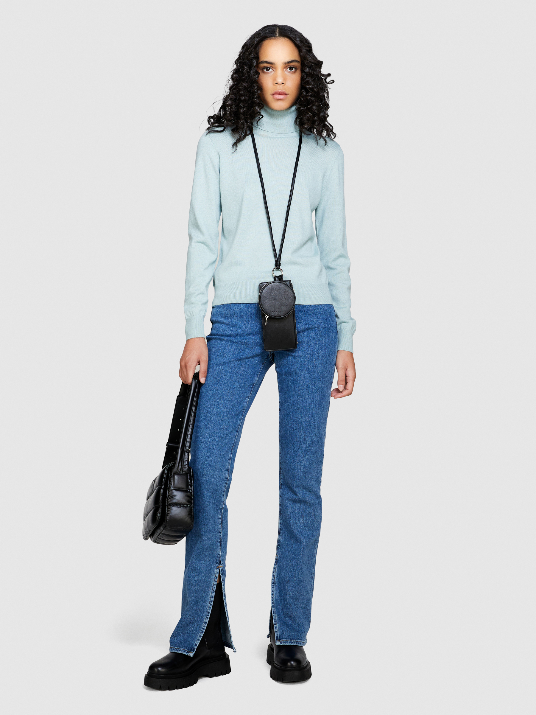 Sisley - Regular Fit Turtleneck, Woman, Light Blue, Size: XS