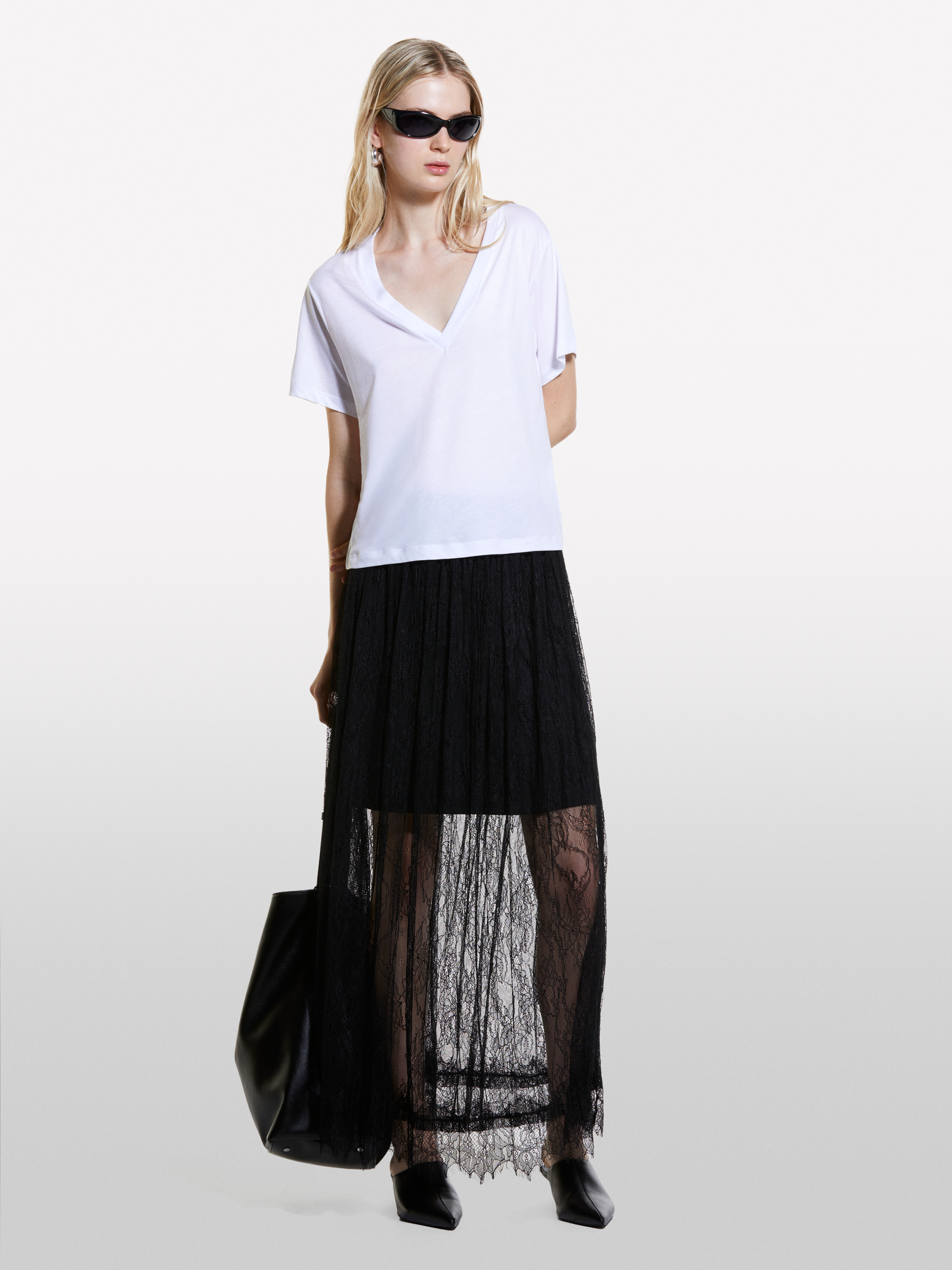 Sisley - T-shirt Blanc À Col En V, Femme, Blanc, Taille: XS