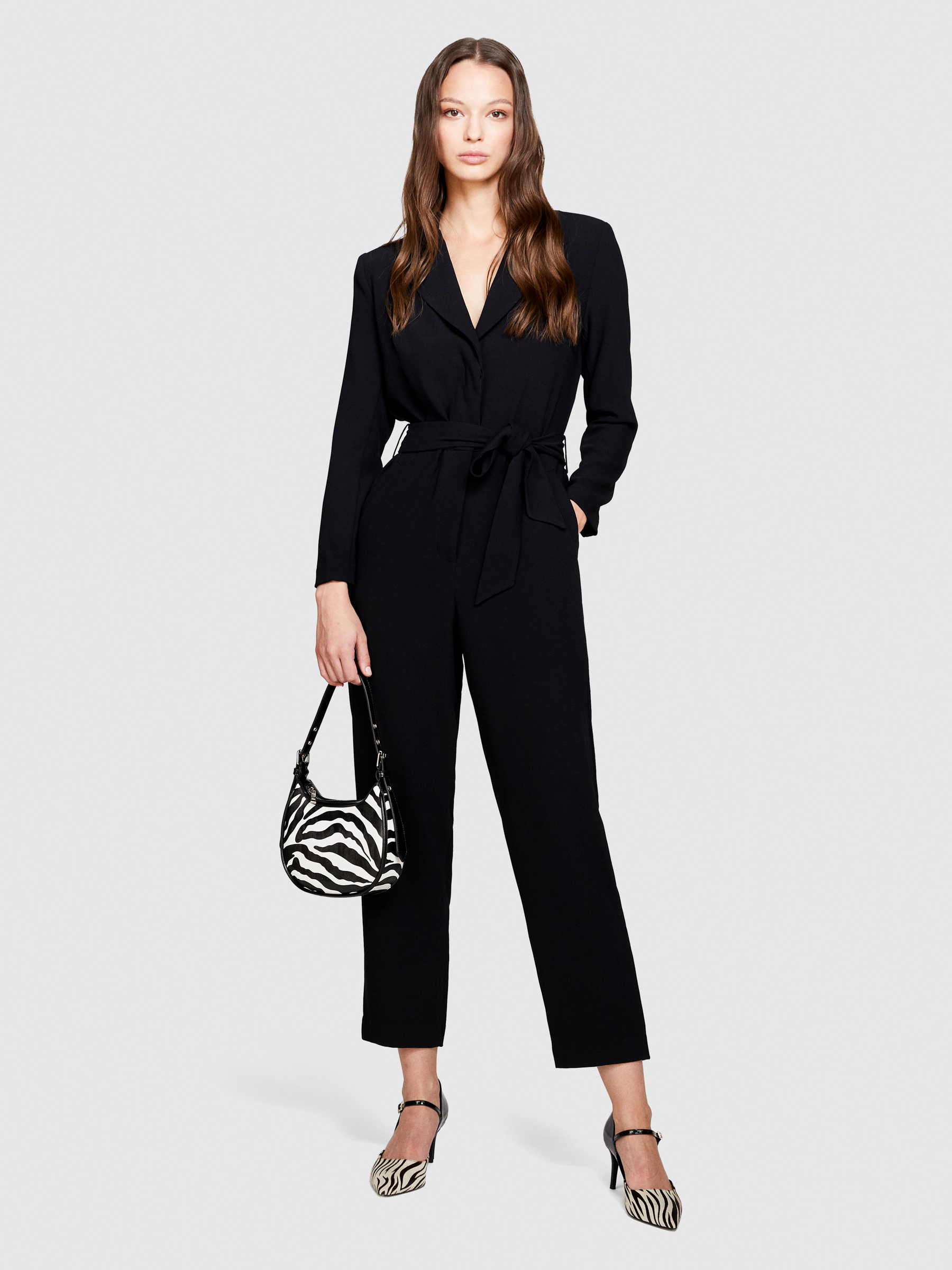 Sisley - Jumpsuit With Padded Straps, Woman, Black, Size: 40