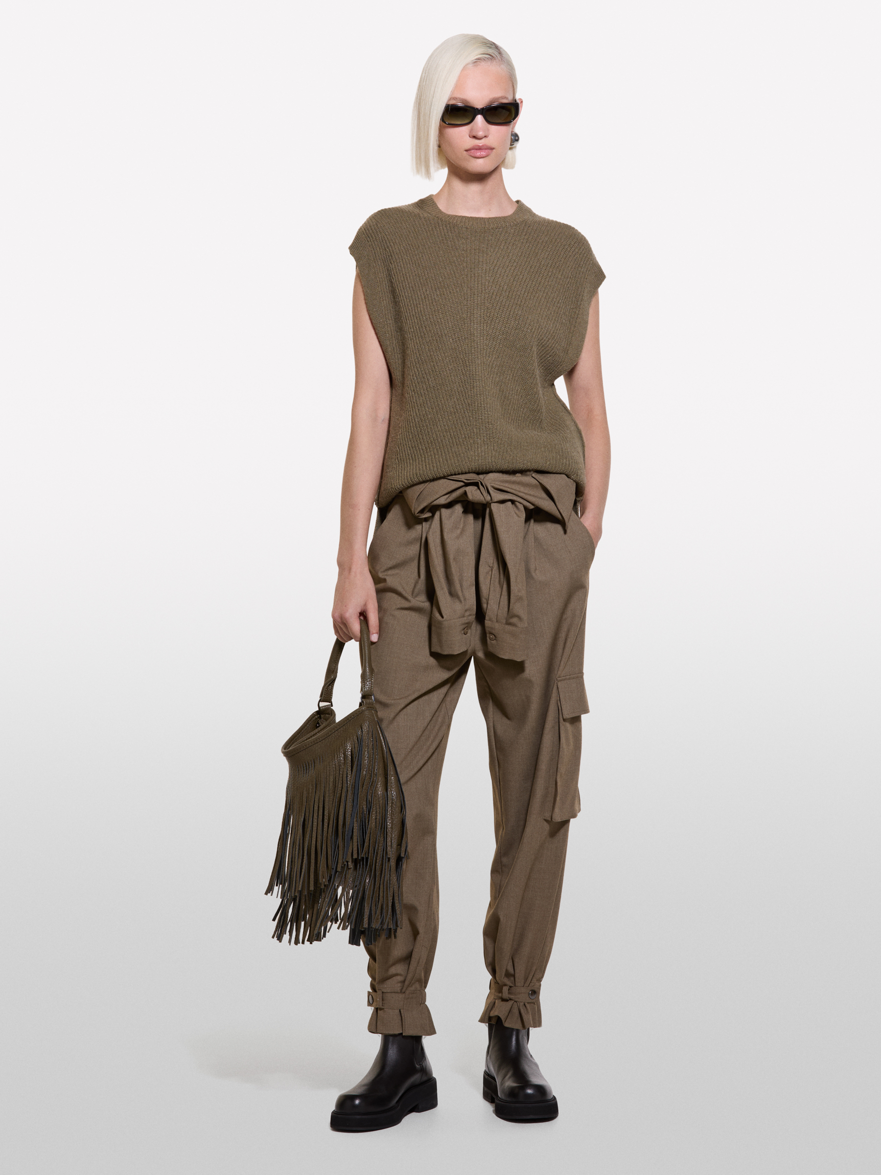 Sisley - Veste Sans Manches Vert Olive En Maille, Femme, Kaki, Taille: XS