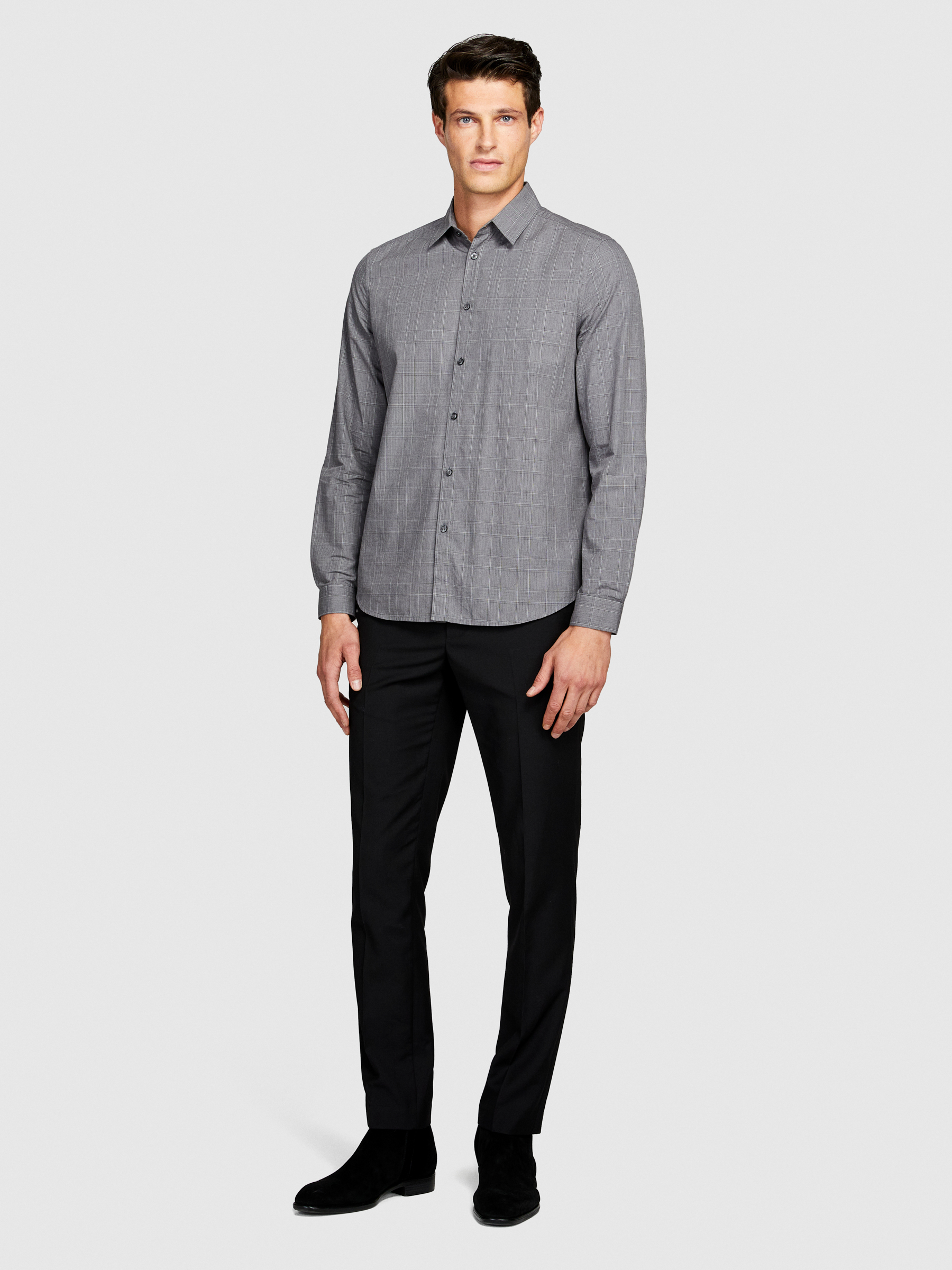 Sisley - Yarn Dyed Shirt, Man, Dark Gray, Size: EL