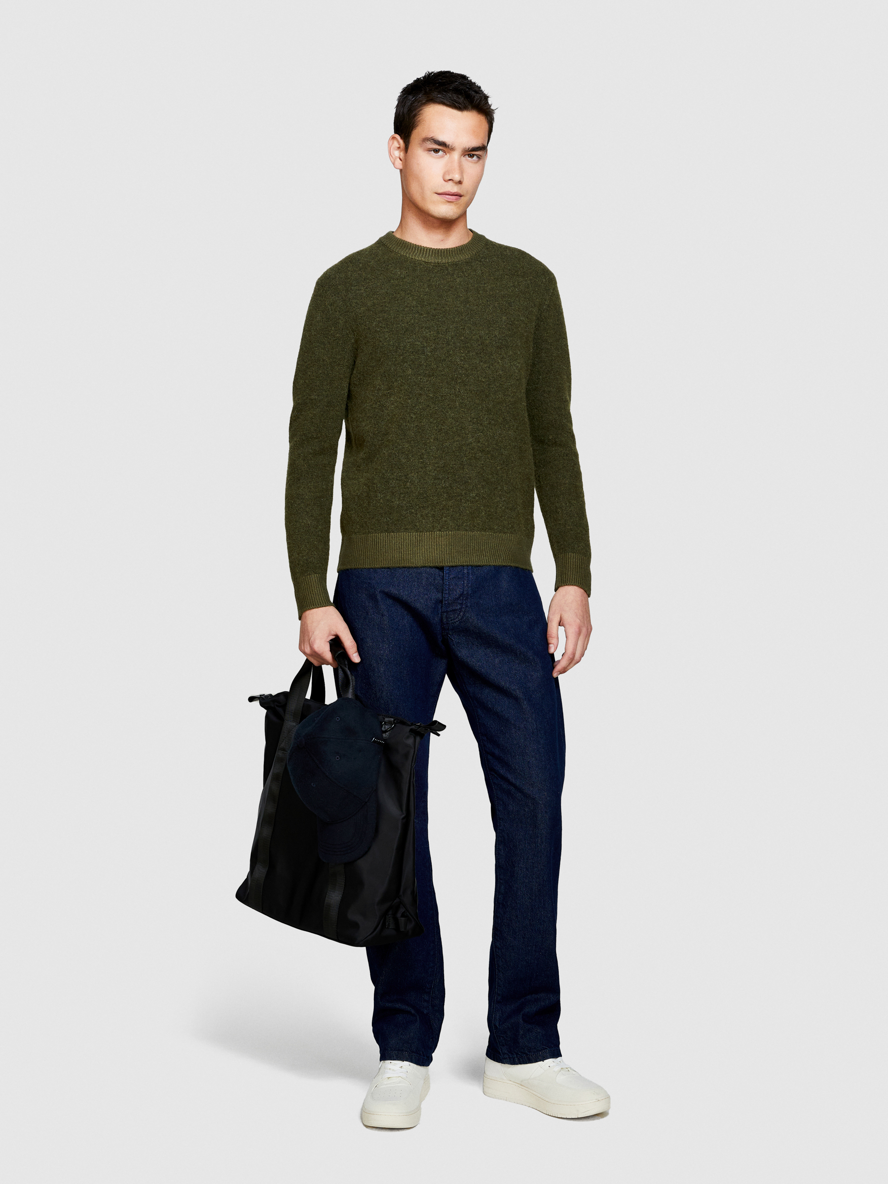 Sisley - Crew Neck Sweater, Man, Military Green, Size: M