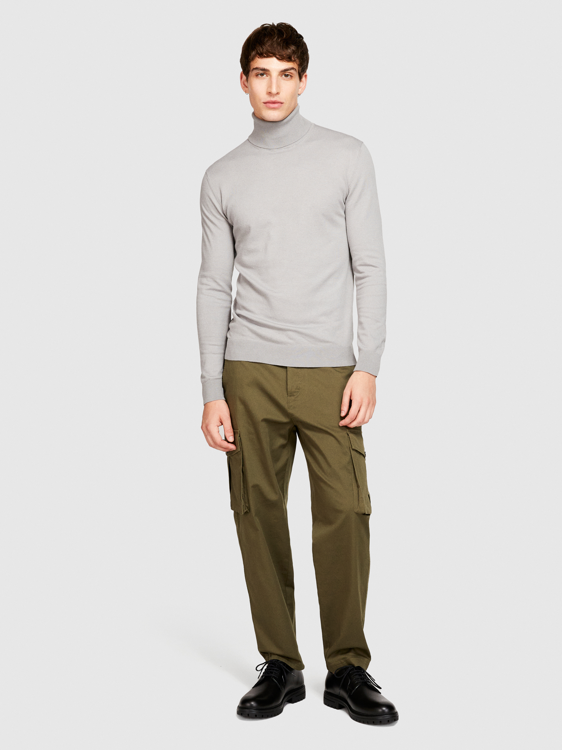 Sisley - Solid Colored Sweater With High Collar, Man, Light Gray, Size: S