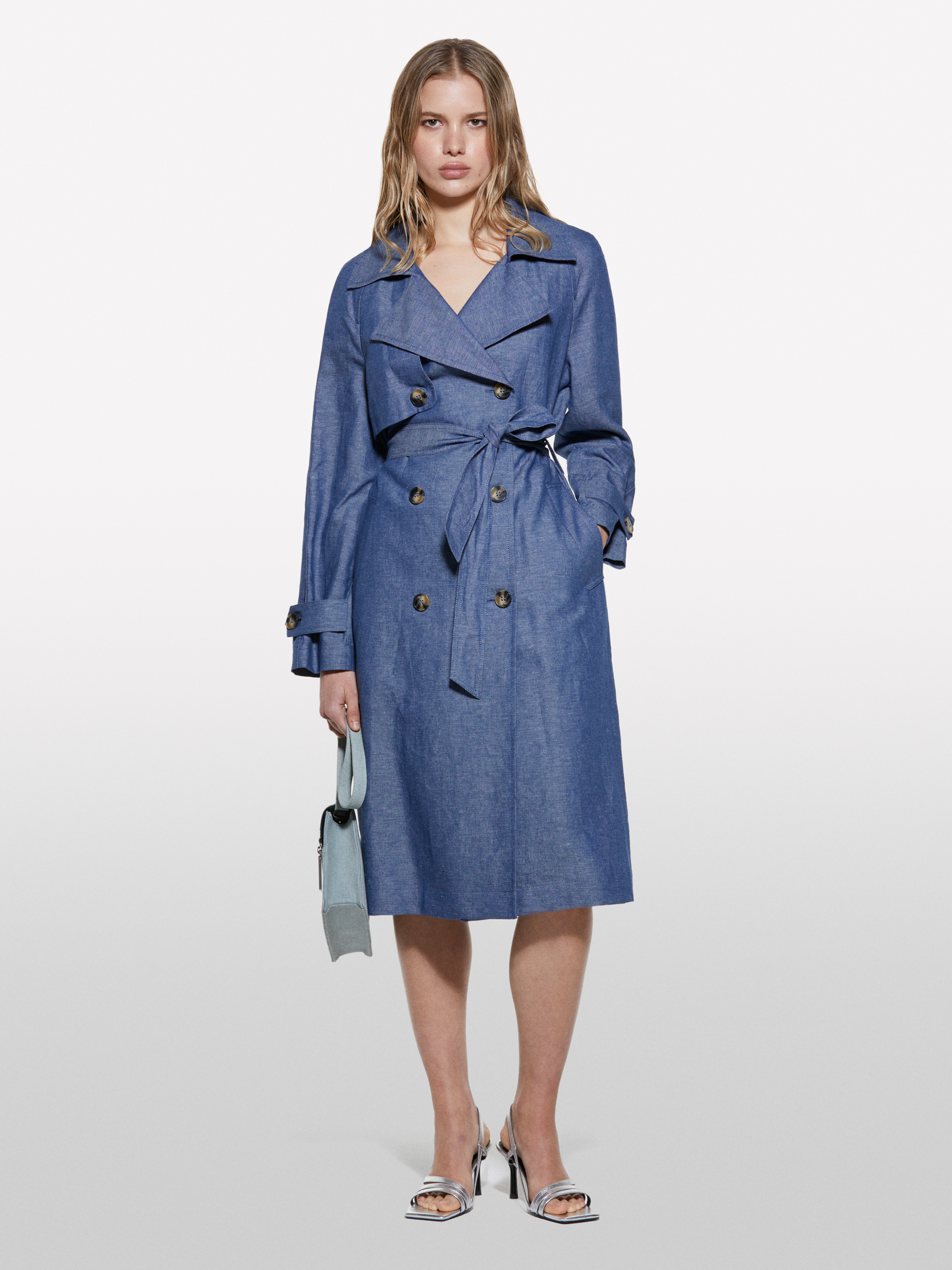 Sisley Sisley - Trench Διπλόπετο Εφέ Ντένιμ, θήλυ, Μπλε, μέγεθος: 48