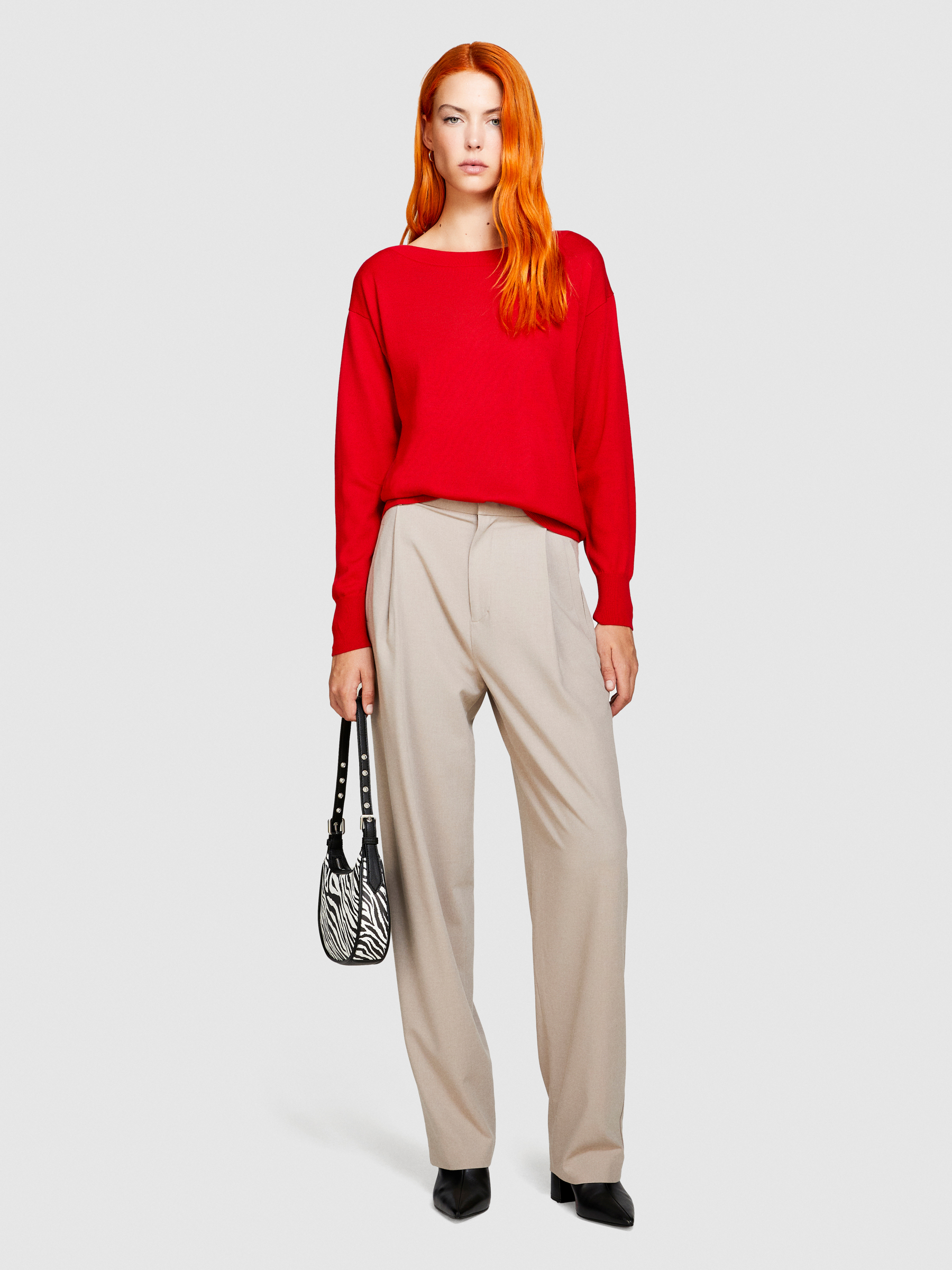 Sisley - Boat Neck Sweater, Woman, Red, Size: XS
