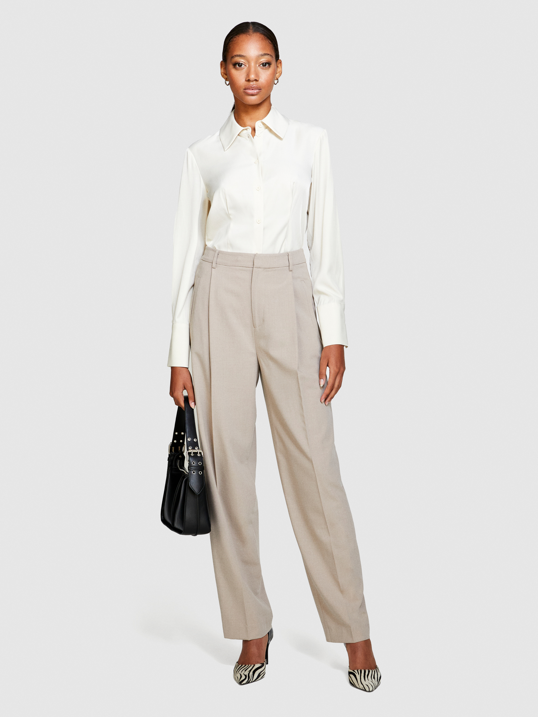Sisley - Shirt In Satin, Woman, Creamy White, Size: XS