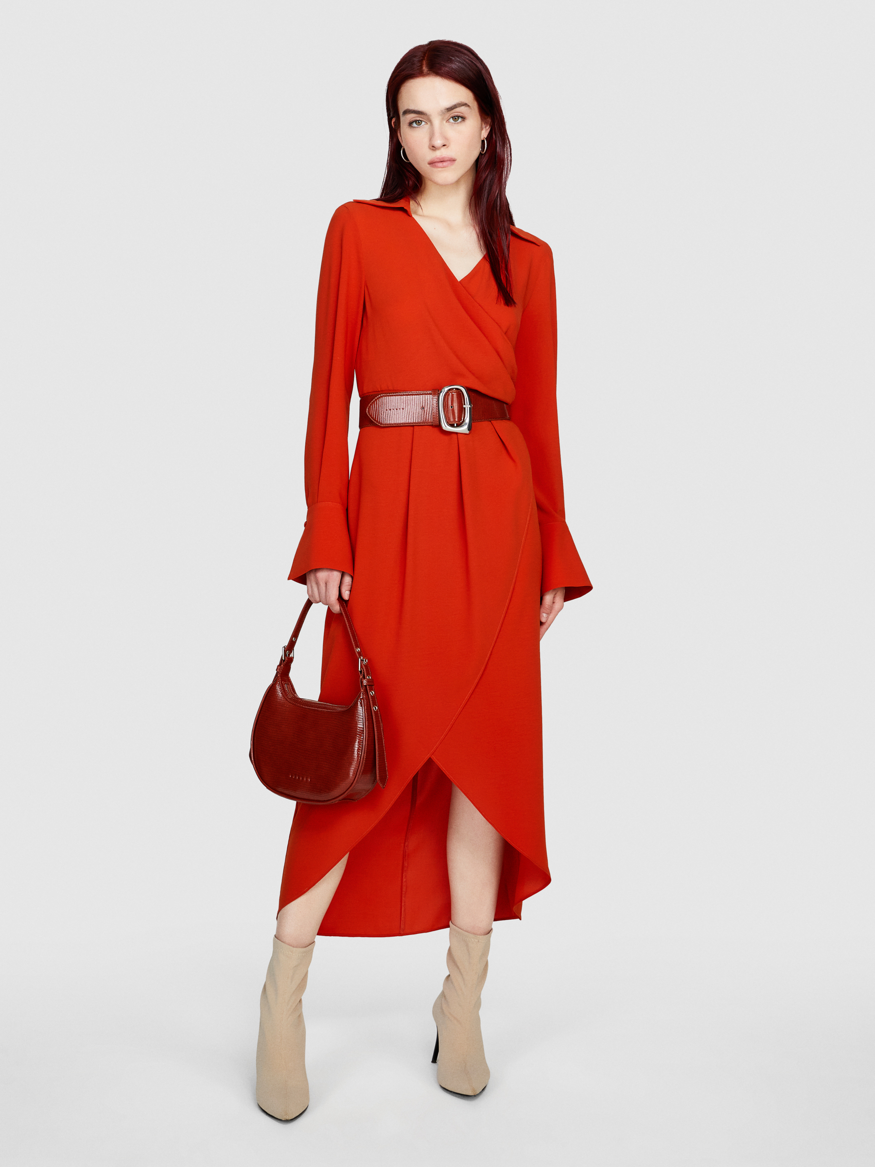 Sisley - Crisscross Midi Dress, Woman, Orange, Size: 44