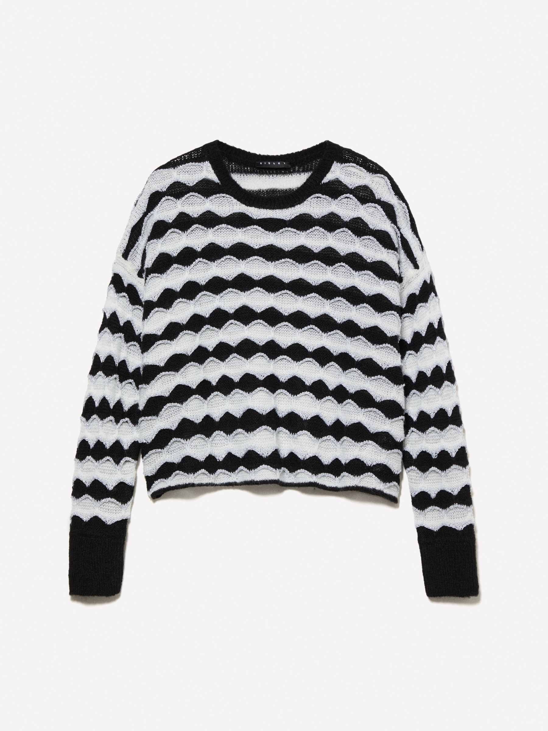 Sisley Young - Pull Court Avec Lurex Noir Et Blanc, Femme, Noir, Taille: XS