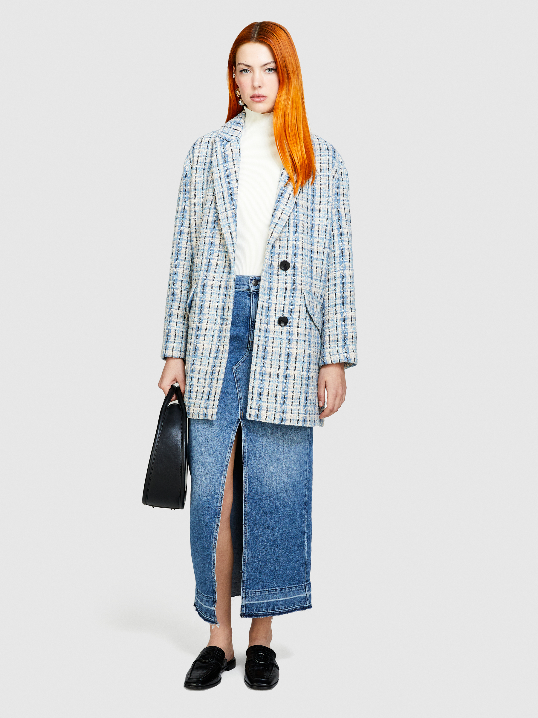 Sisley - Yarn Dyed Boucle Jacket, Woman, Light Blue, Size: 42