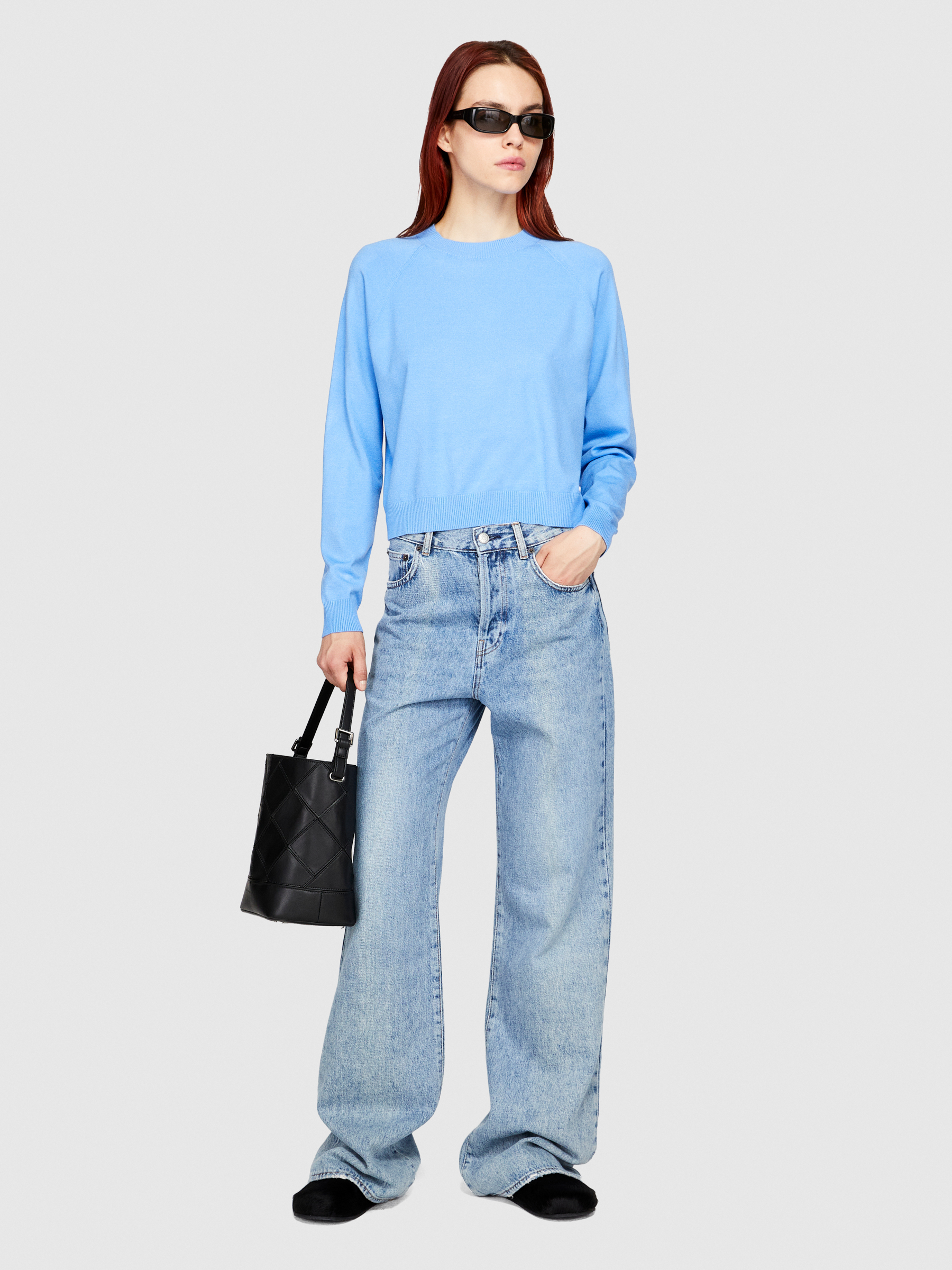 Sisley - Boxy Fit Sweater, Woman, Sky Blue, Size: XS