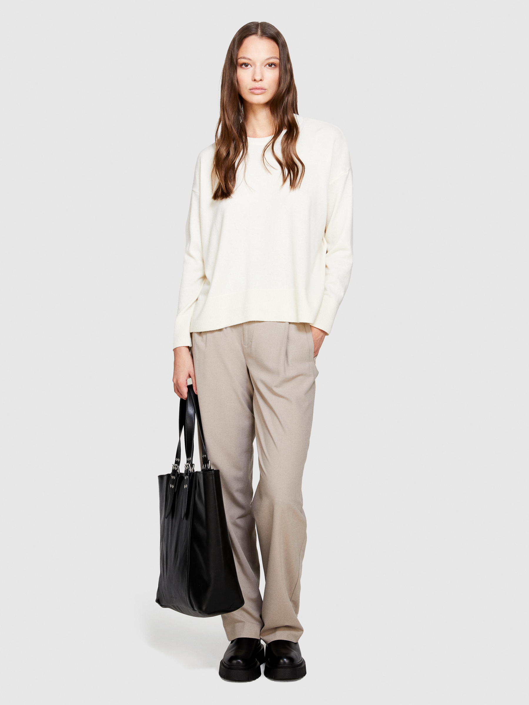 Sisley - Boxy Fit Sweater, Woman, Creamy White, Size: L