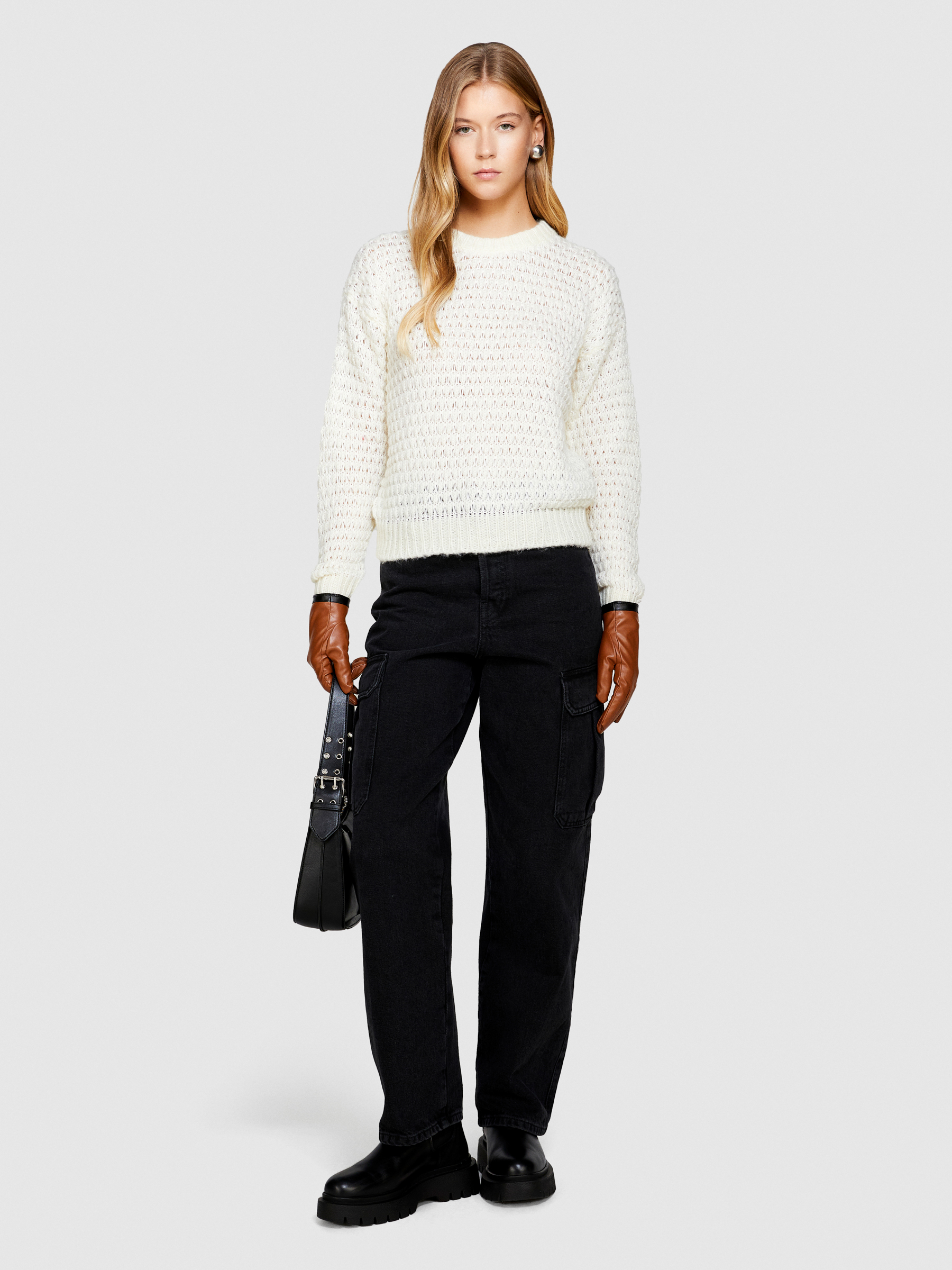 Sisley - 3d Sweater, Woman, White, Size: XS