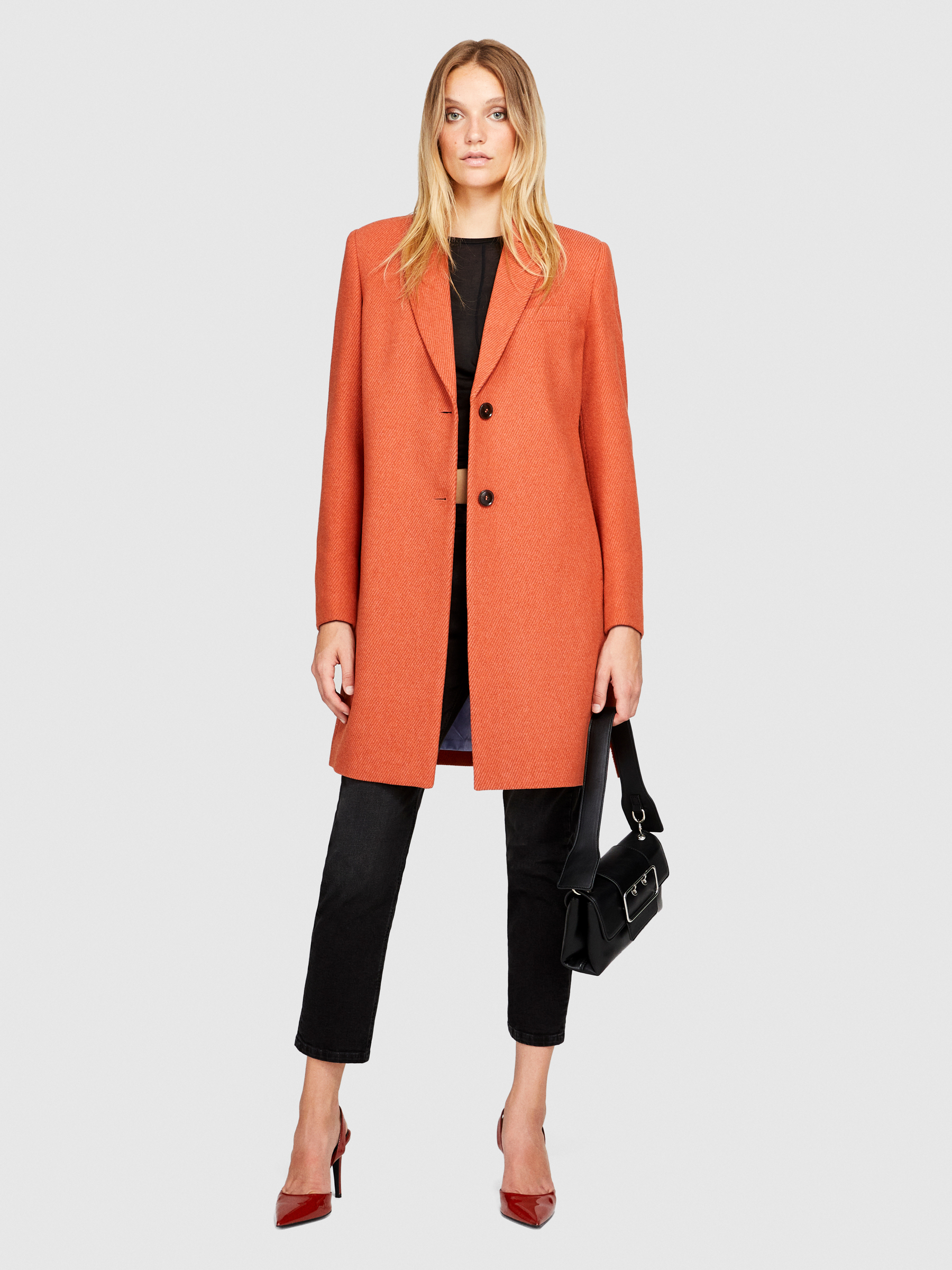 Sisley - Single-breasted Coat, Woman, Orange, Size: 46