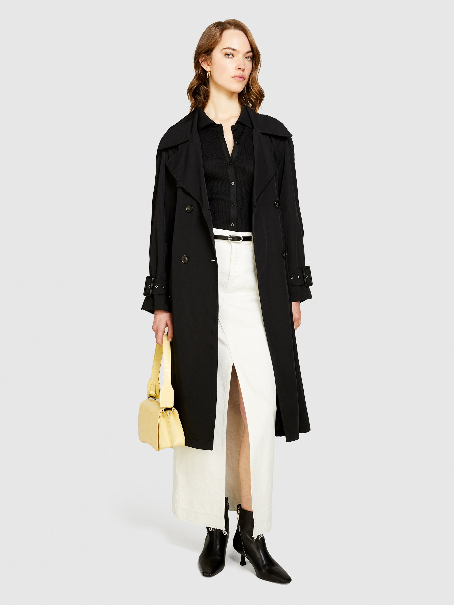 Sisley - Glossy Trench Coat, Woman, Black, Size: 38