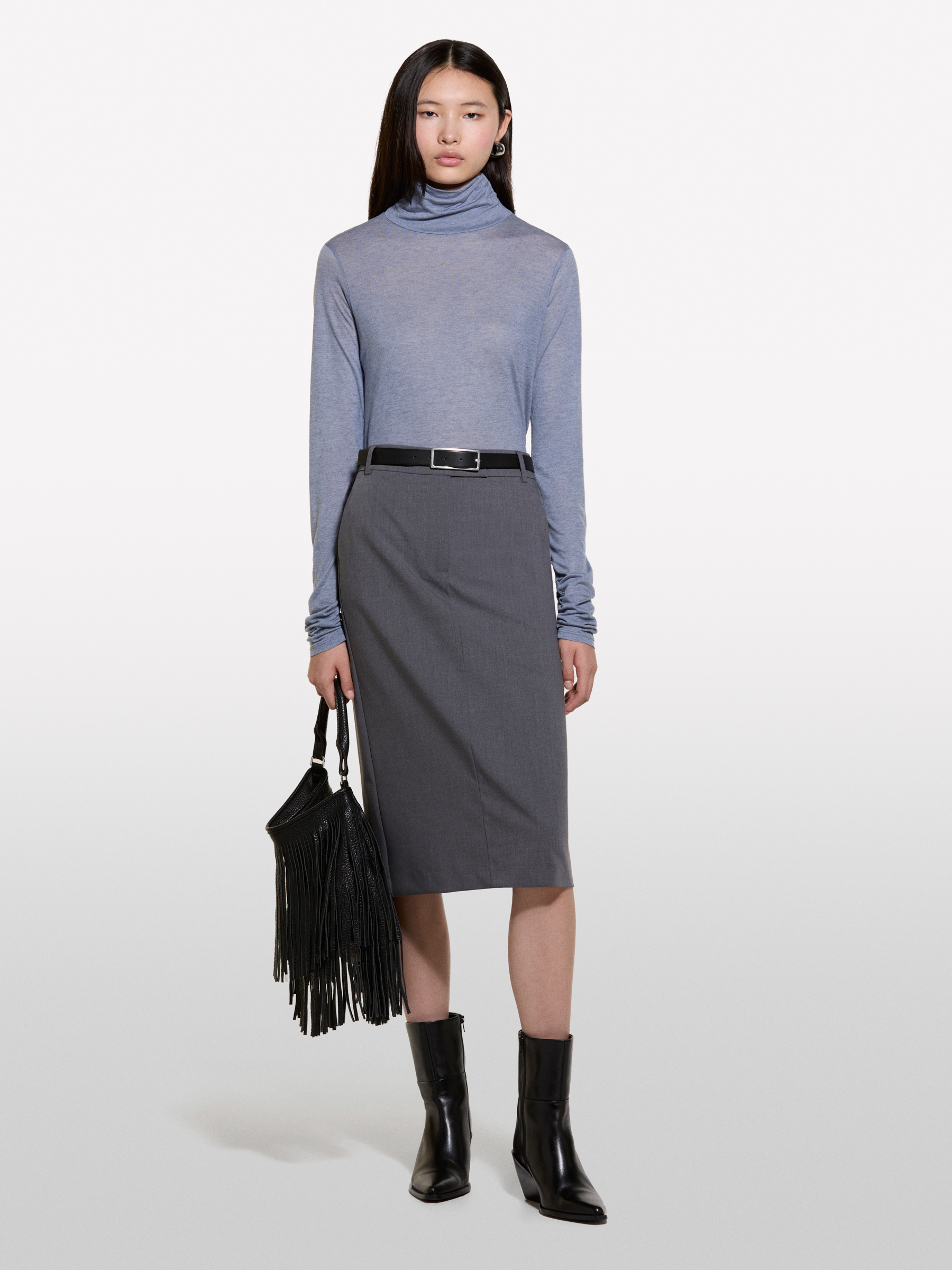 Sisley - T-shirt Gris À Col Montant, Femme, Bleu, Taille: XS